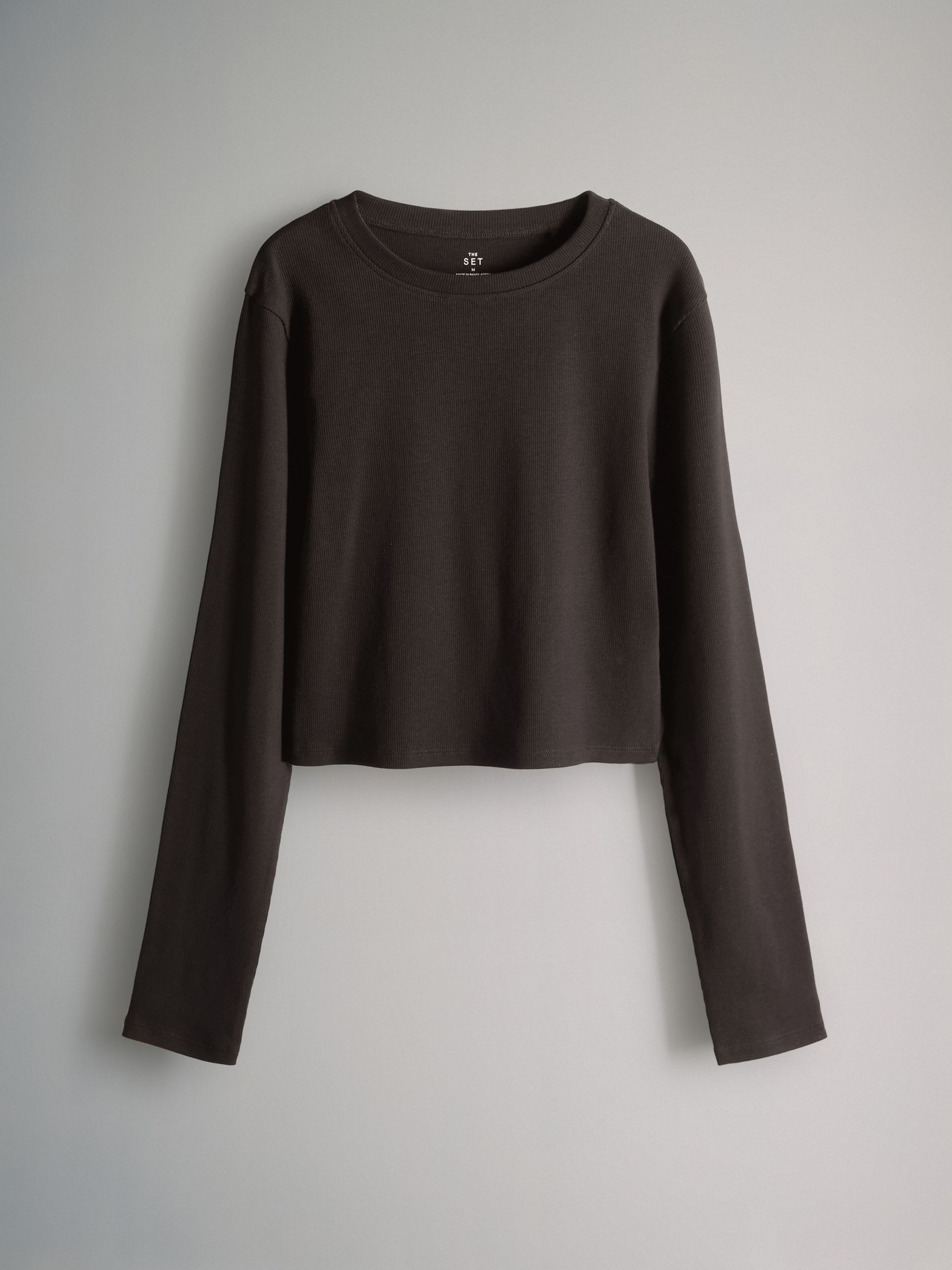 Navy Blue/Chocolate Brown/Stone/White - 4 Pack Ribbed Cropped Fitted T-Shirts - Image 3 of 6