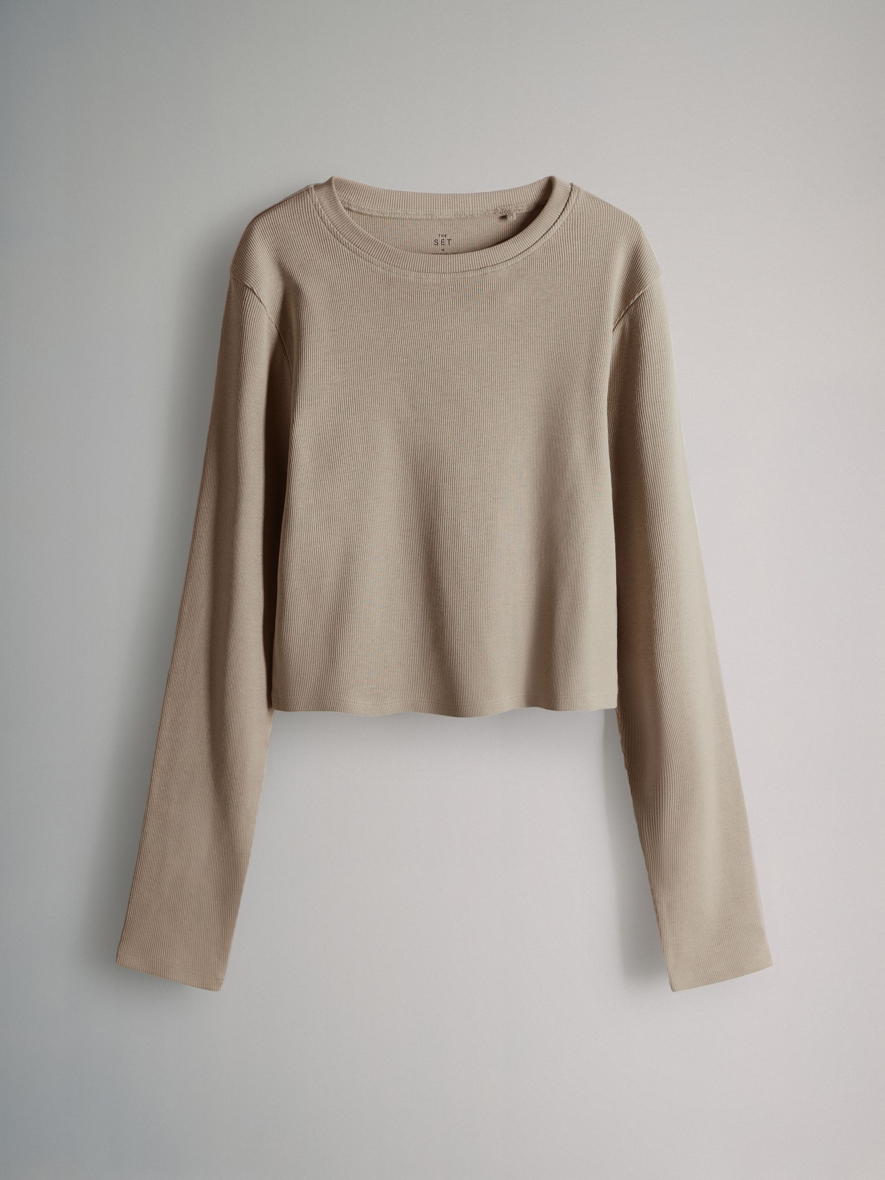 Navy Blue/Chocolate Brown/Stone/White - 4 Pack Ribbed Cropped Fitted T-Shirts - Image 5 of 6