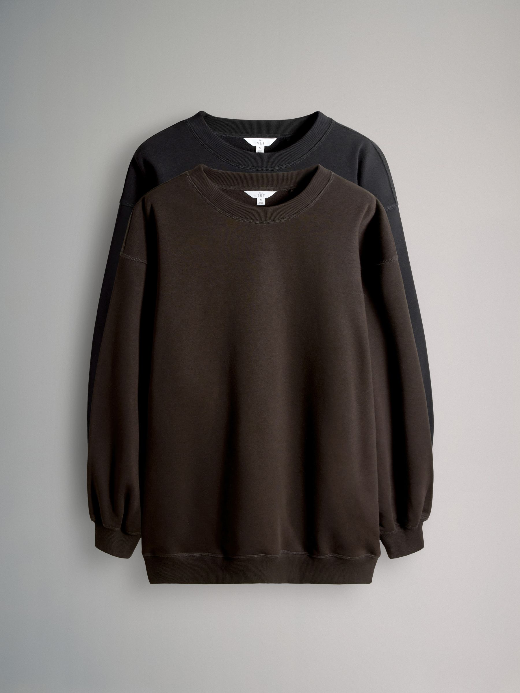 Black/Chocolate - 2 Pack Longline Crew Neck Sweatshirt - Image 1 of 5