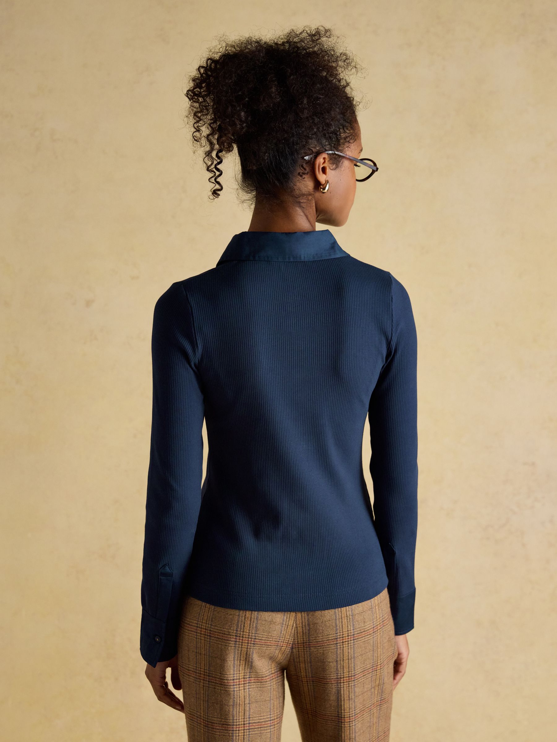 Anita Navy Cotton-Rich Long Sleeve Ribbed Jersey Shirt - Image 2 of 8