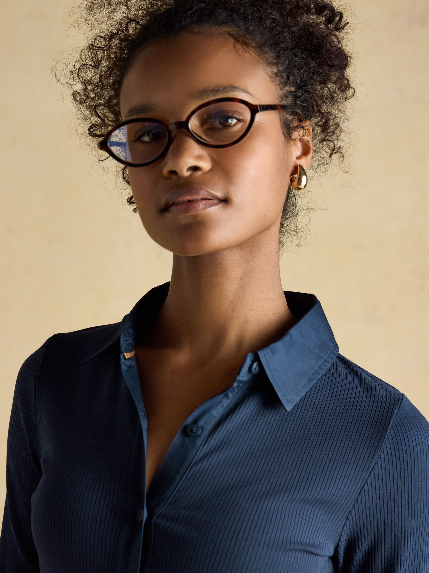 Anita Navy Cotton-Rich Long Sleeve Ribbed Jersey Shirt - Image 4 of 8