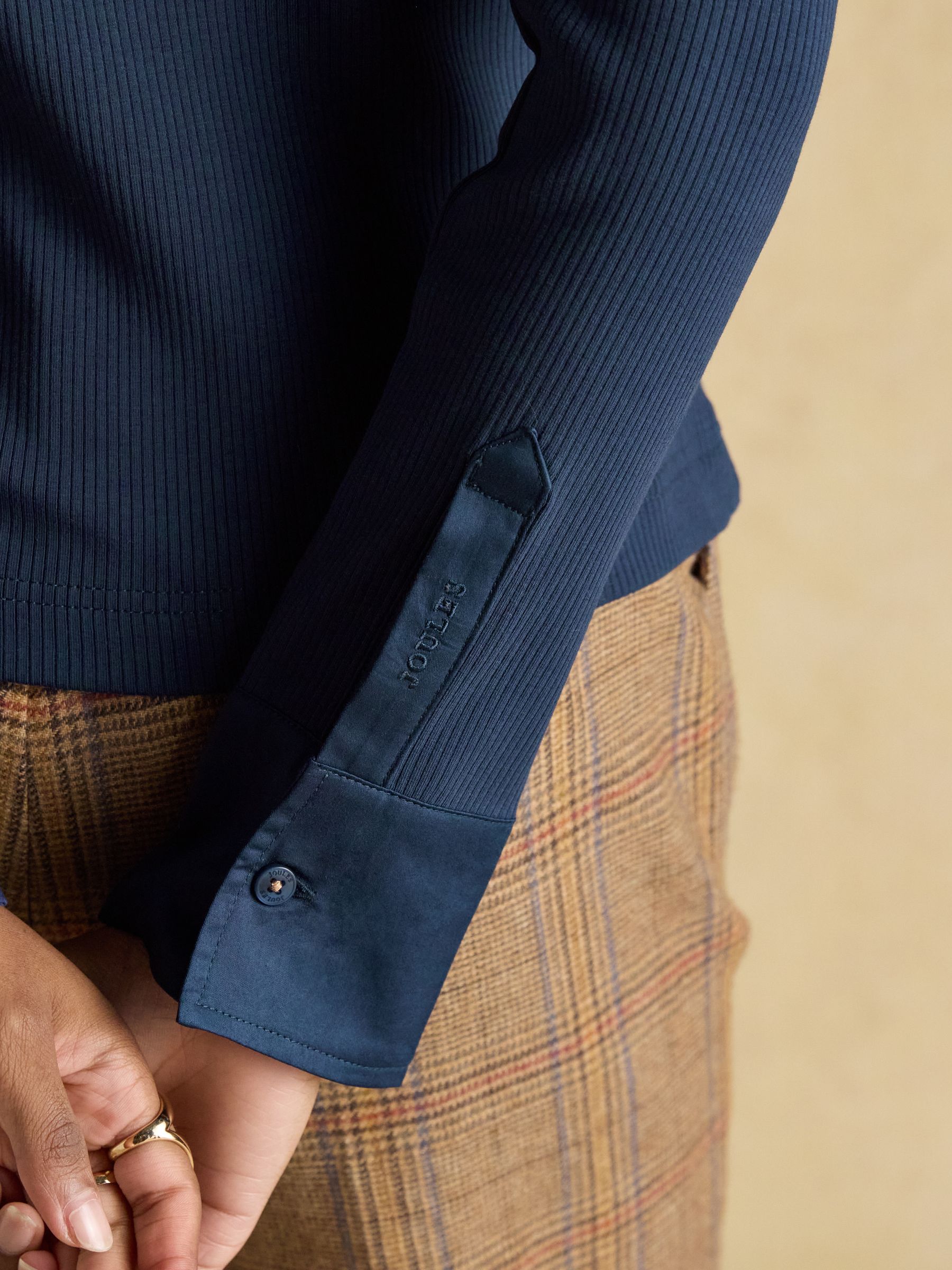 Anita Navy Cotton-Rich Long Sleeve Ribbed Jersey Shirt - Image 6 of 8