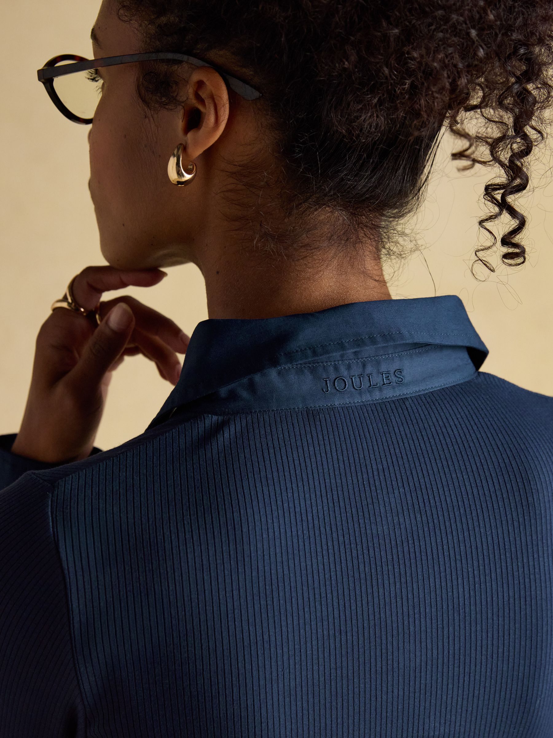 Anita Navy Cotton-Rich Long Sleeve Ribbed Jersey Shirt - Image 7 of 8