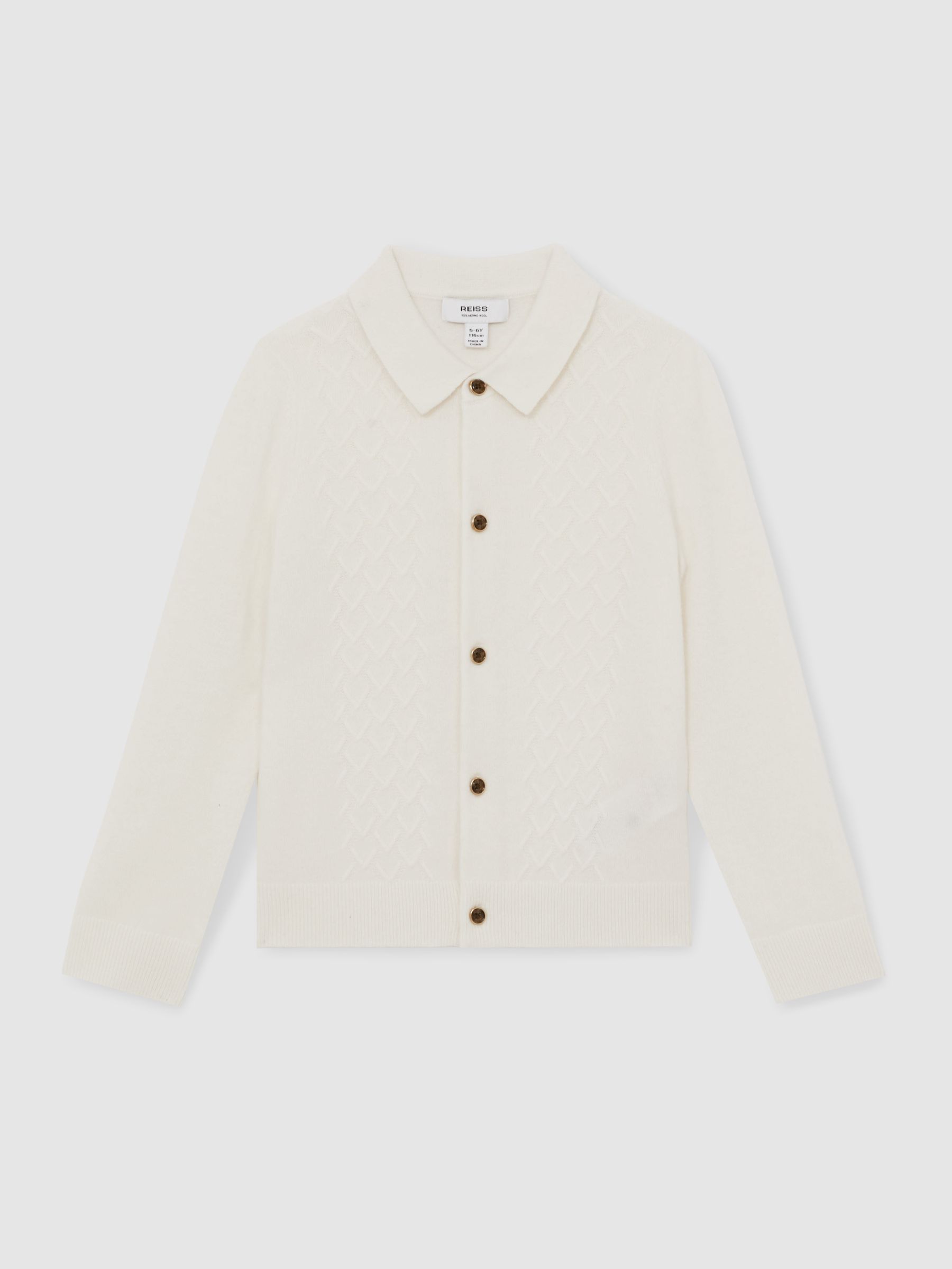 3-9 yrs Wool V-Stitch Button-Through Cardigan in Off White - Image 2 of 4