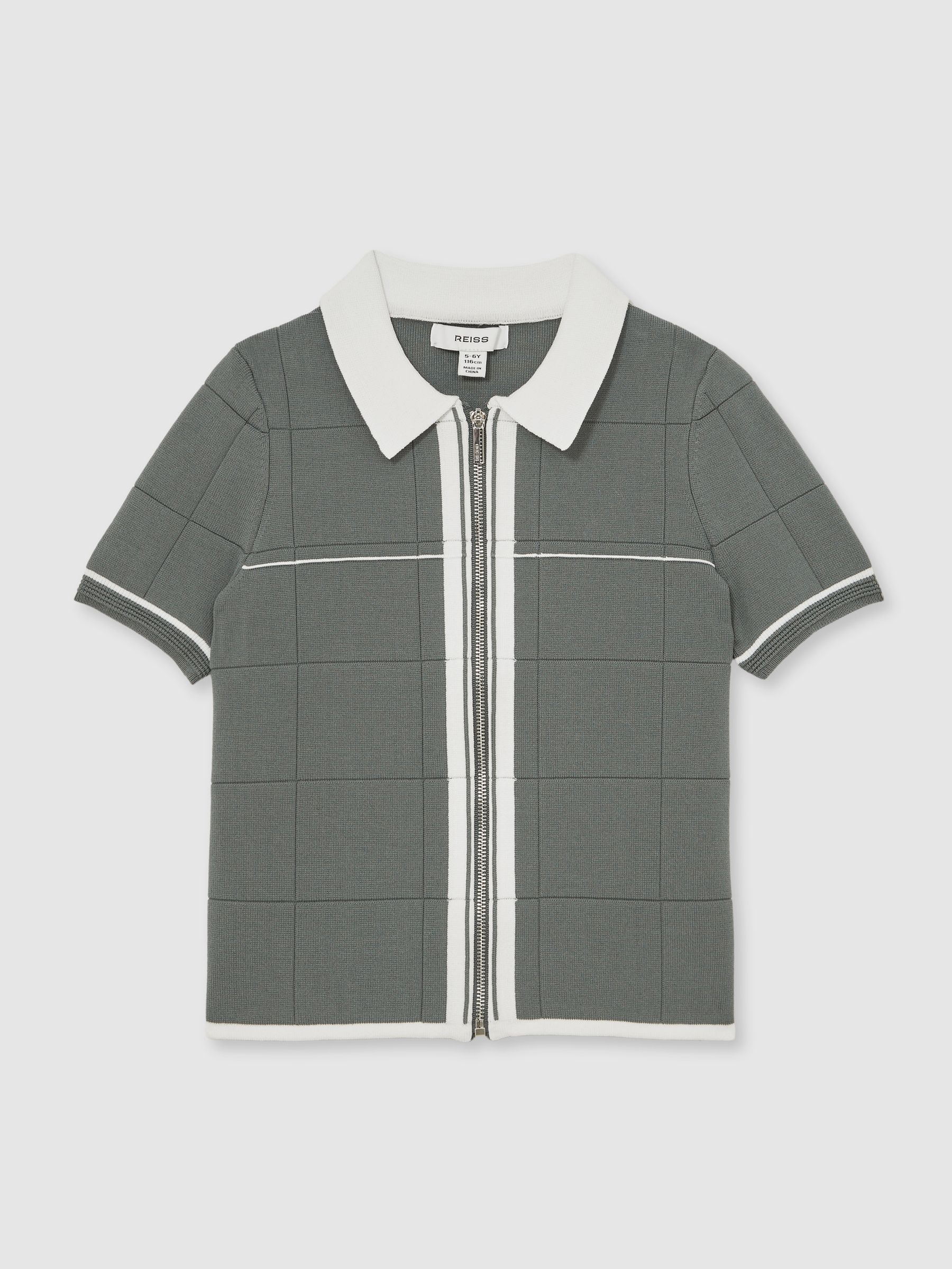 3-9 yrs Tipped Knit Zip-Through Shirt in Dark Sage Green - Image 3 of 4