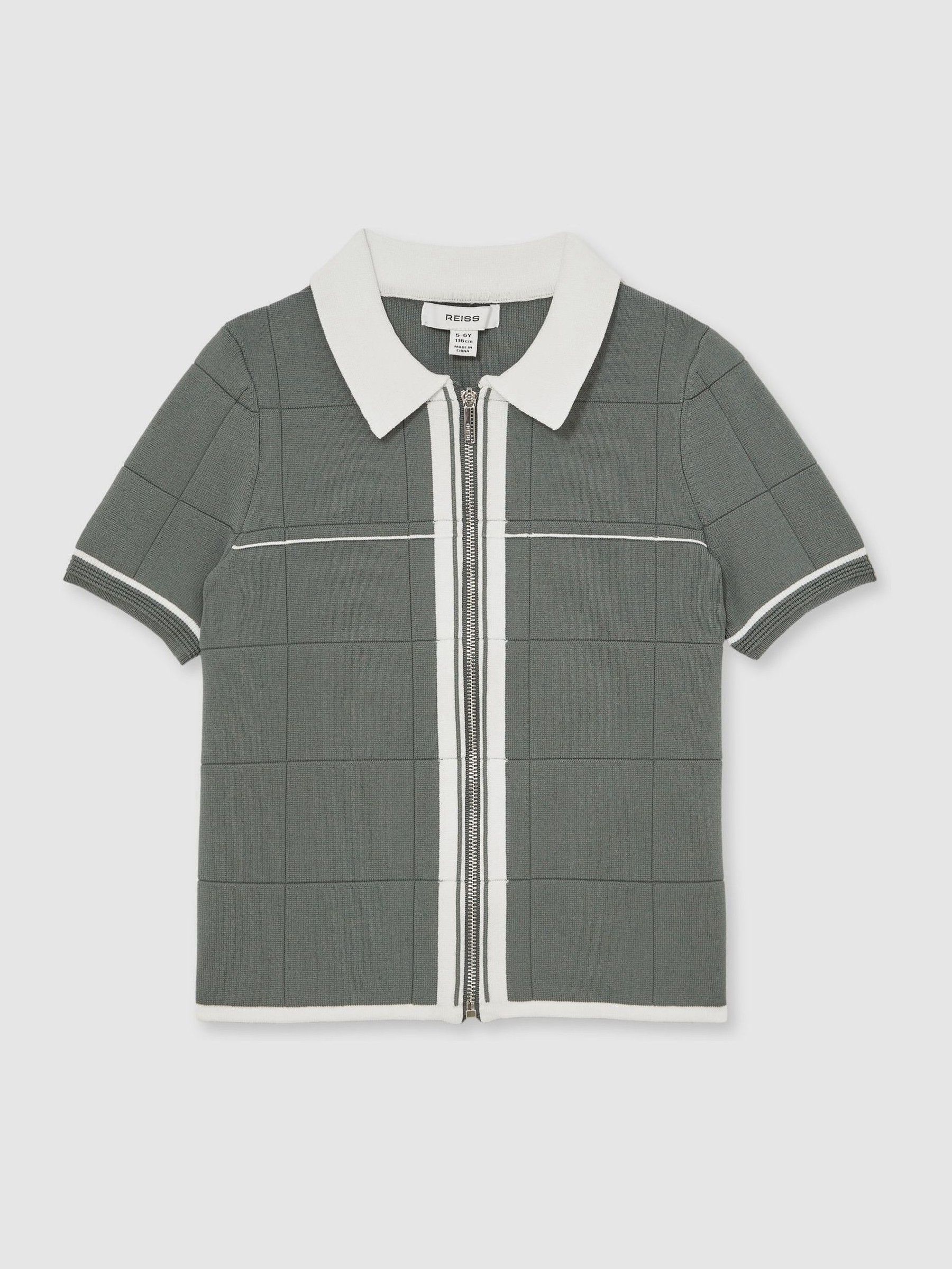 9-13 yrs Tipped Knit Zip-Through Shirt in Dark Sage Green - Image 3 of 4