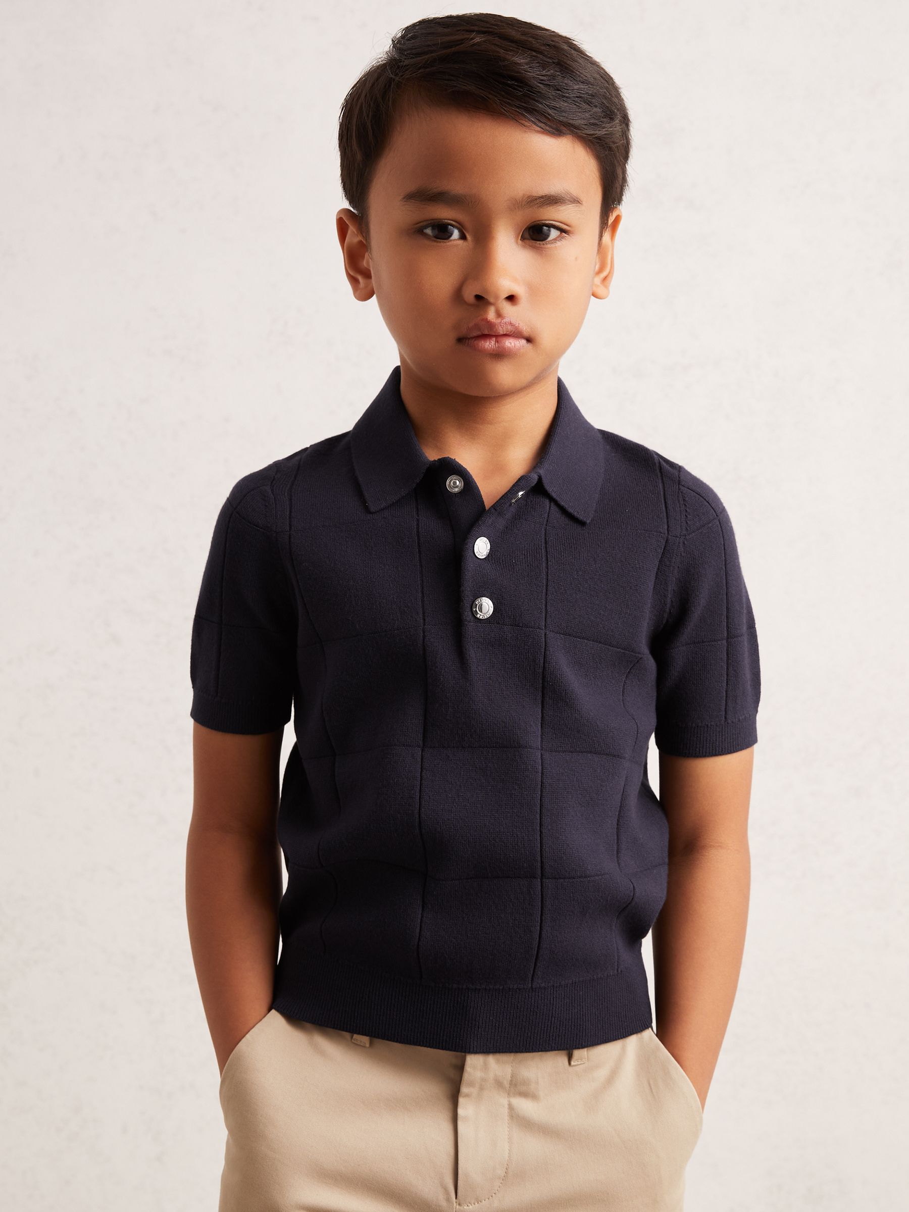 3-9 yrs Stitch-Detail Press-Stud Polo Shirt in Navy Blue - Image 3 of 4