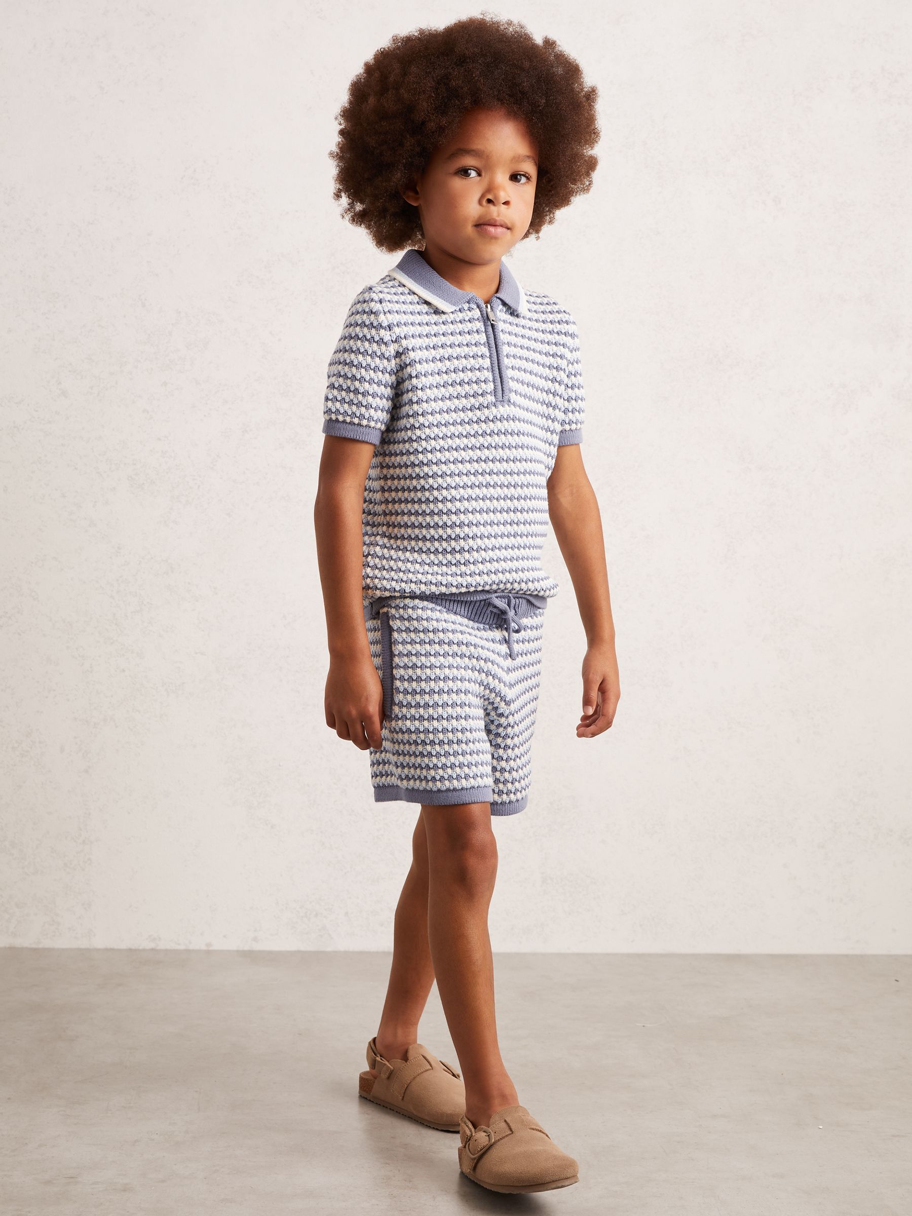 3-9 yrs Cotton-Blend Knitted Stripe Shorts in Blue/White - Image 1 of 4