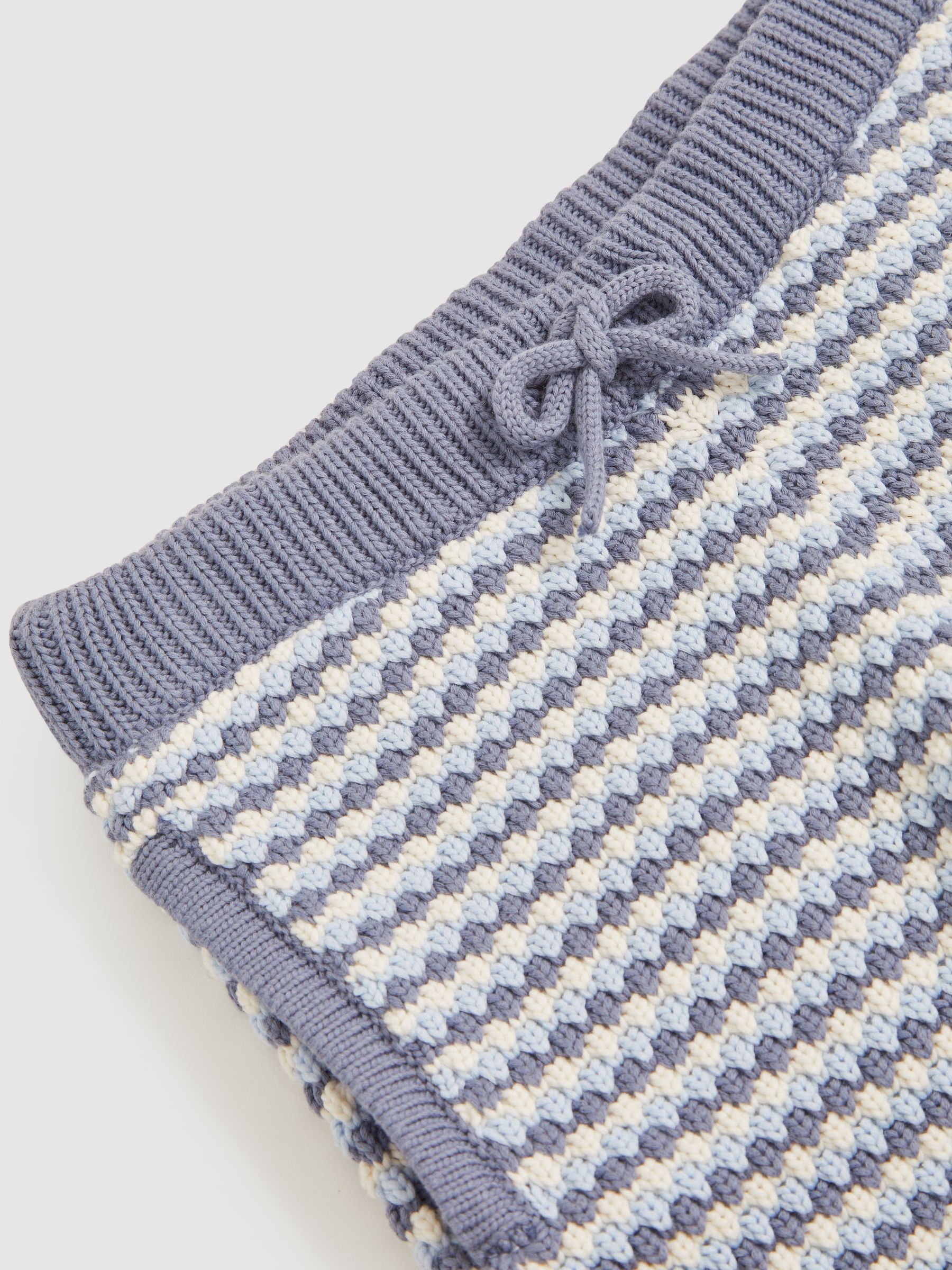 3-9 yrs Cotton-Blend Knitted Stripe Shorts in Blue/White - Image 4 of 4