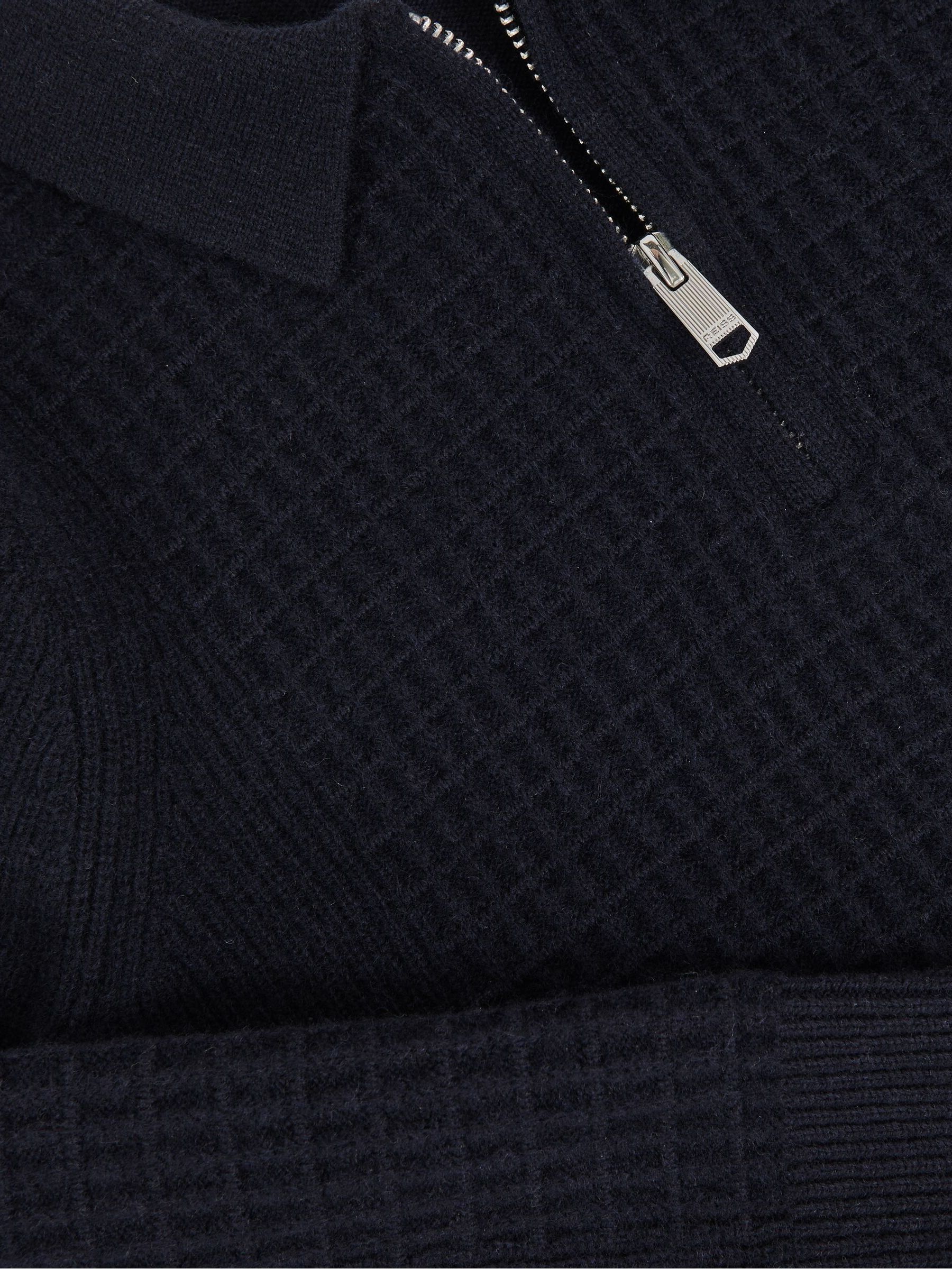 3-9 yrs Wool Waffle-Knit Half-Zip Polo Shirt in Navy Blue - Image 4 of 4