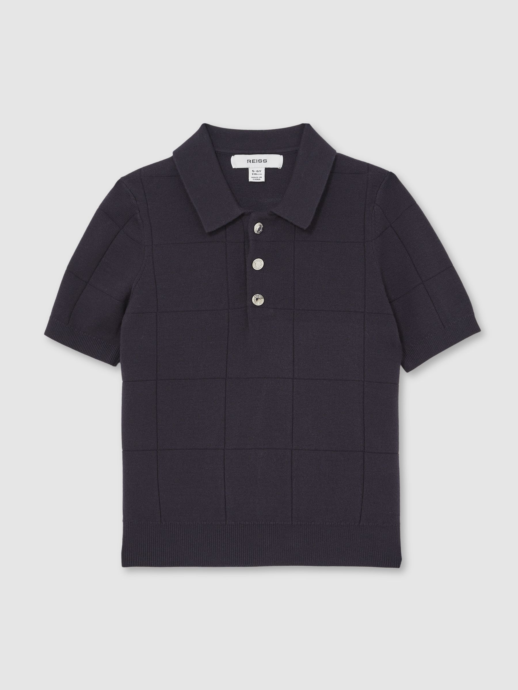 9-13 yrs Stitch-Detail Press-Stud Polo Shirt in Navy Blue - Image 2 of 4