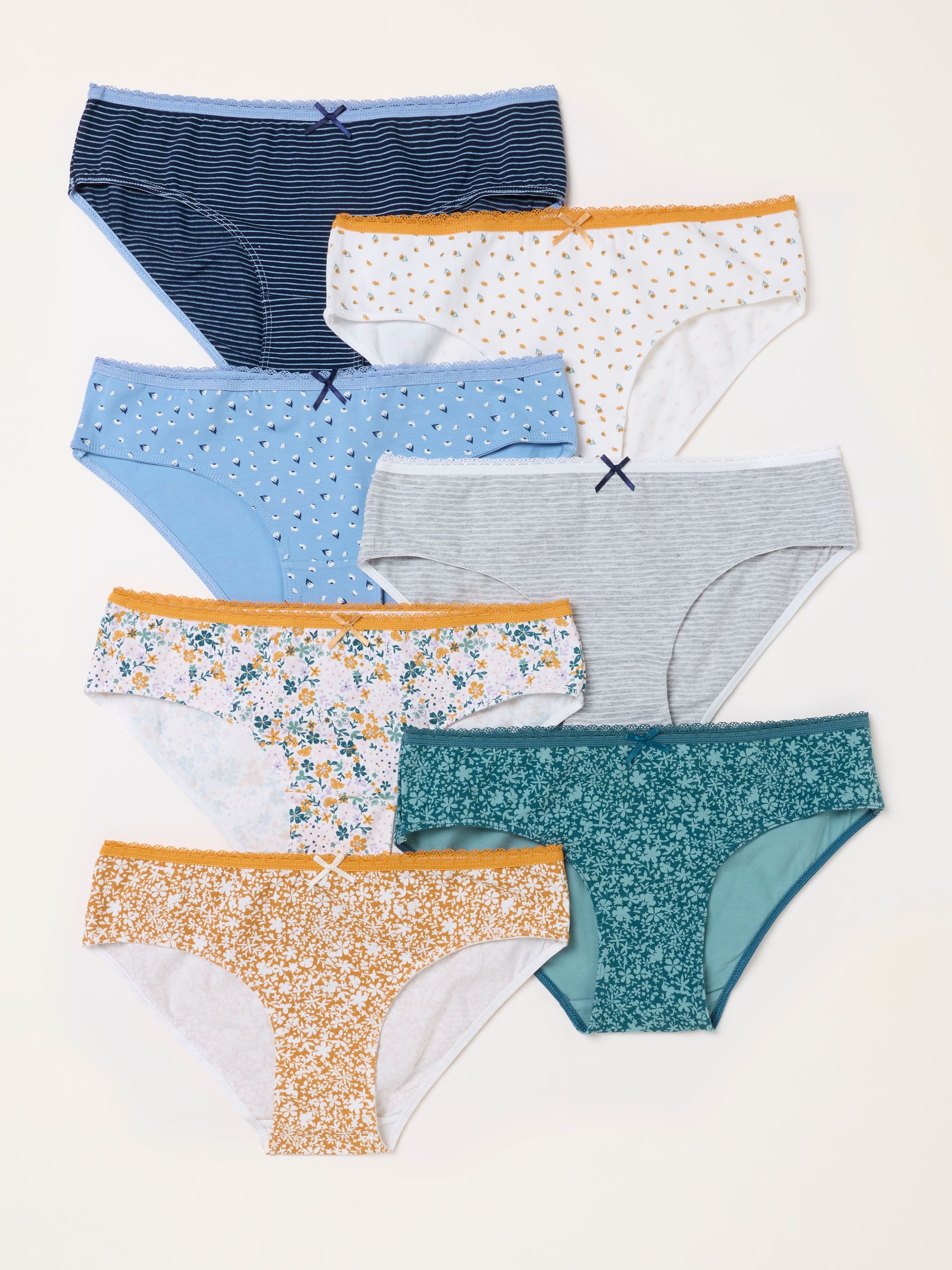 Mustard Yellow 7 Pack of Floral Stripe Classic Knickers - Image 2 of 3