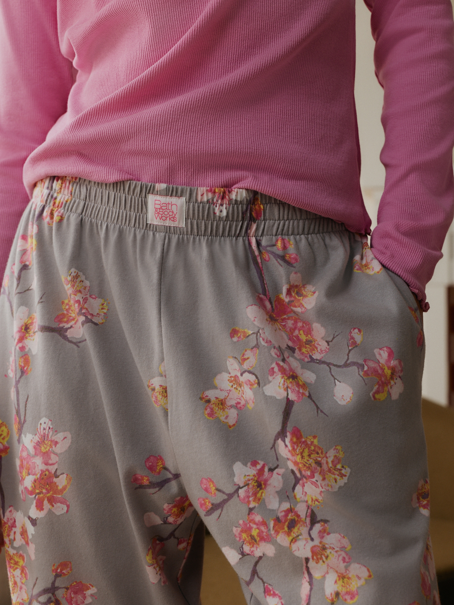 Lilac Purple Cherry Blossom Rib Long Sleeve Pyjamas with Lace detail - Image 5 of 5