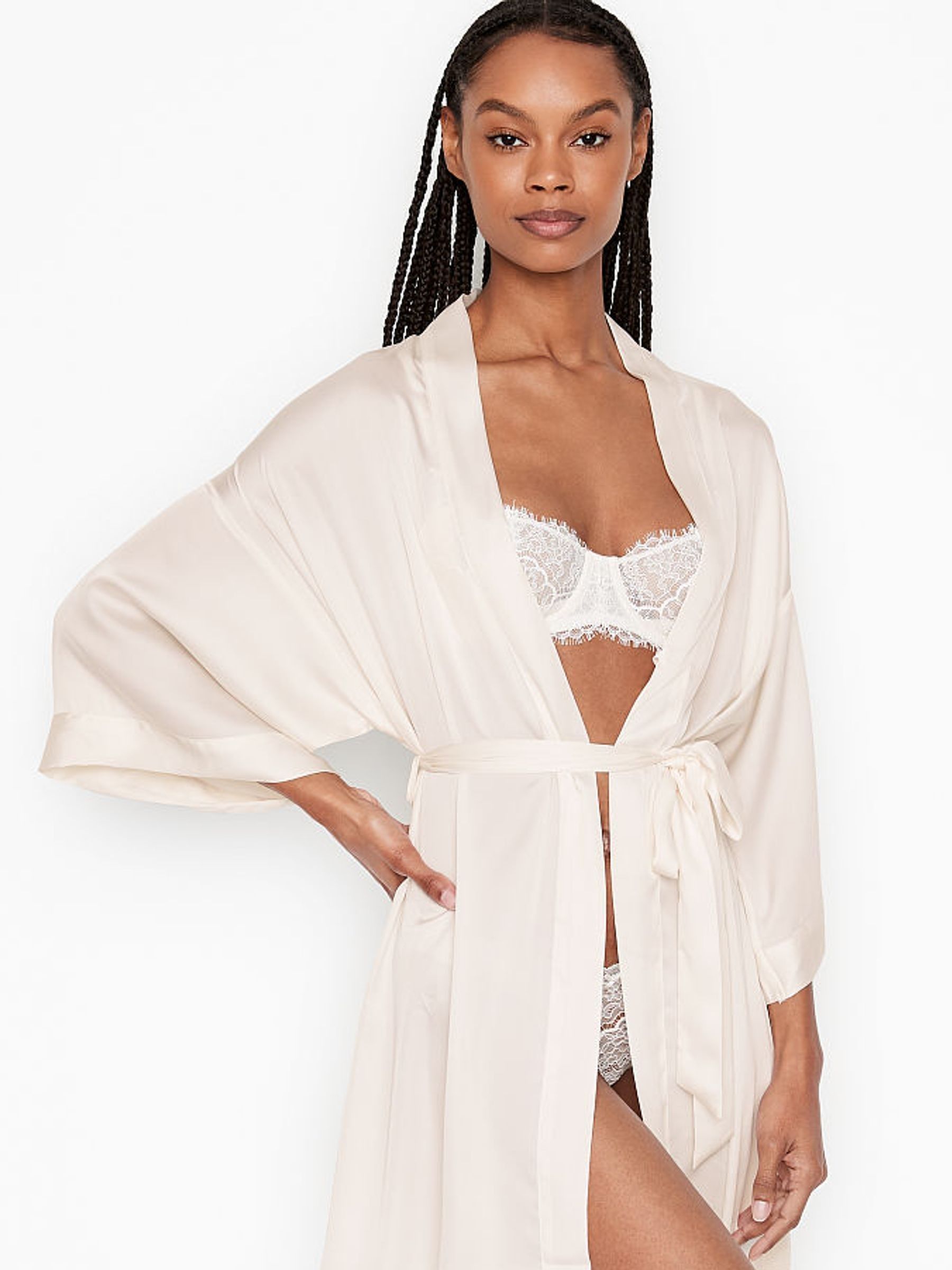 White Bridal Satin Robe - Image 5 of 12