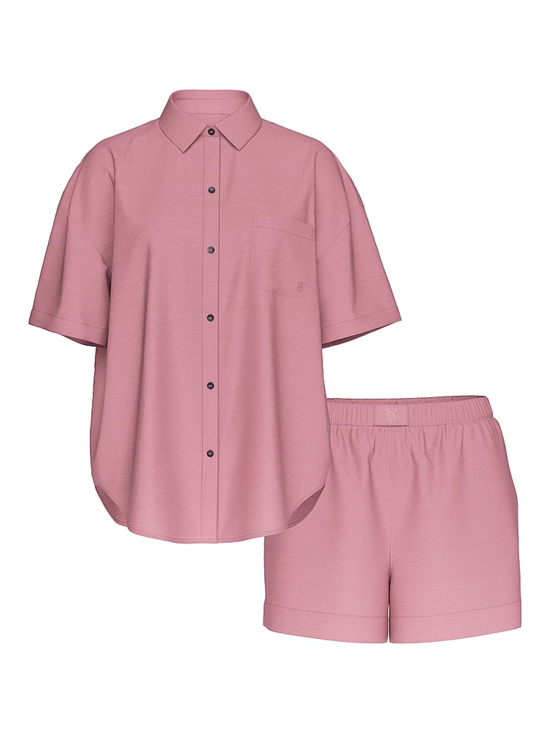 Nostalgia Rose Pink Herringbone Cotton Modal Short Pyjamas Set - Image 3 of 3