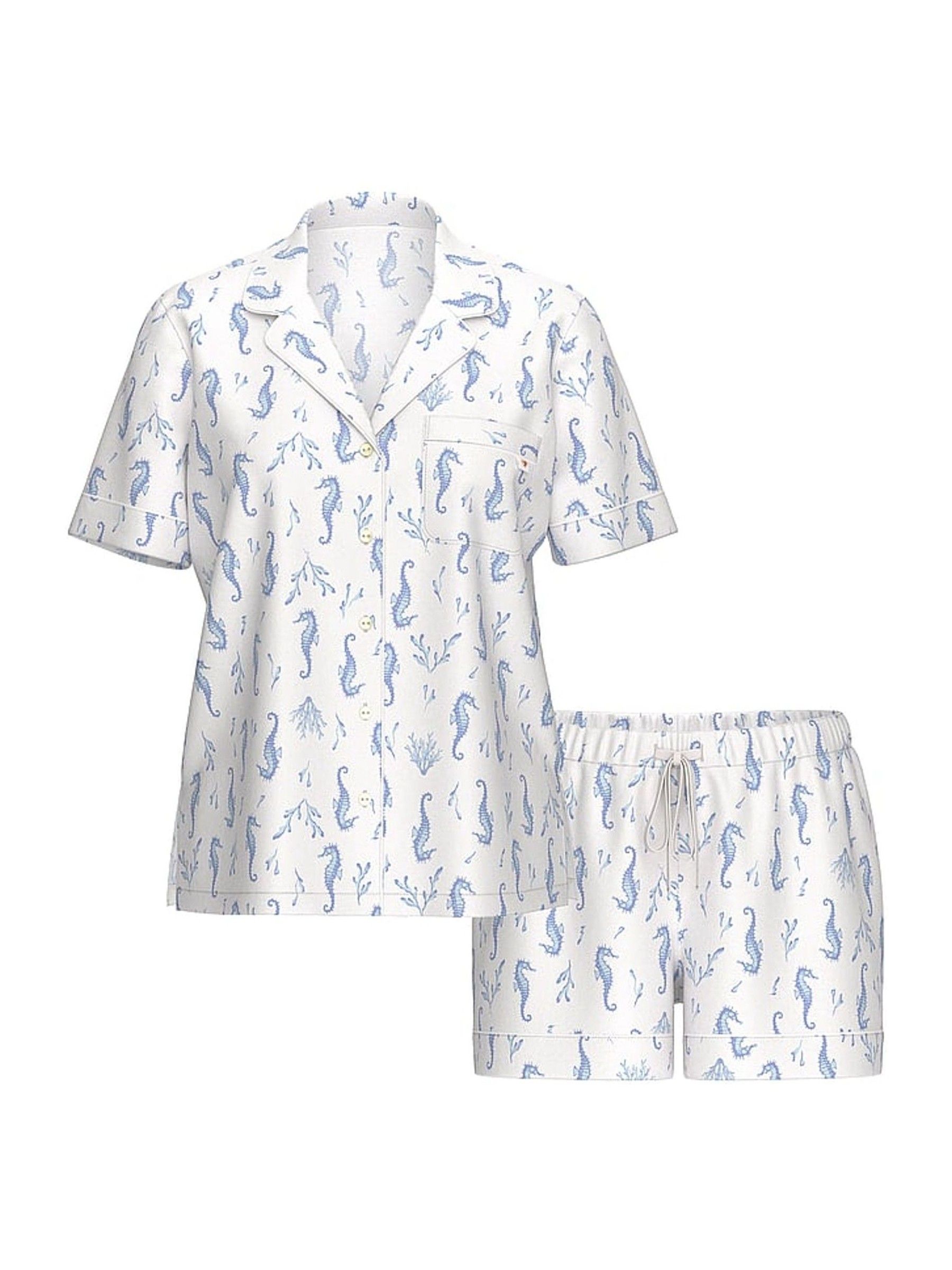 White & Blue Seahorse Modal Short Pyjamas Set - Image 3 of 3