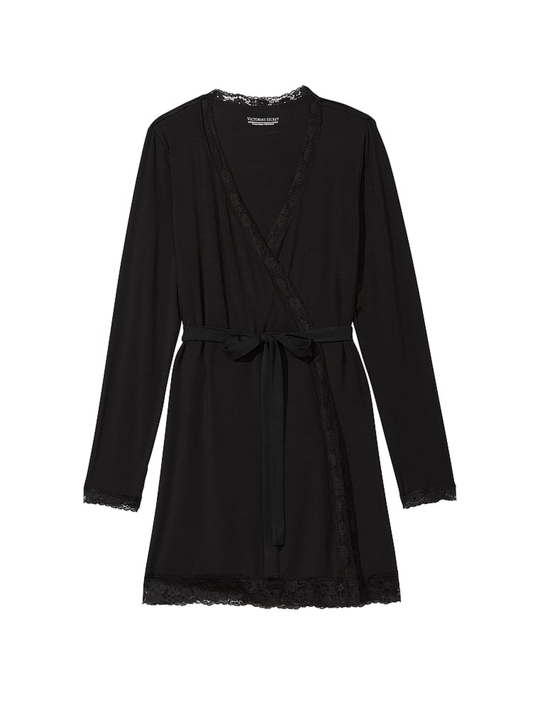Black Modal Lace Trim Robe - Image 3 of 3