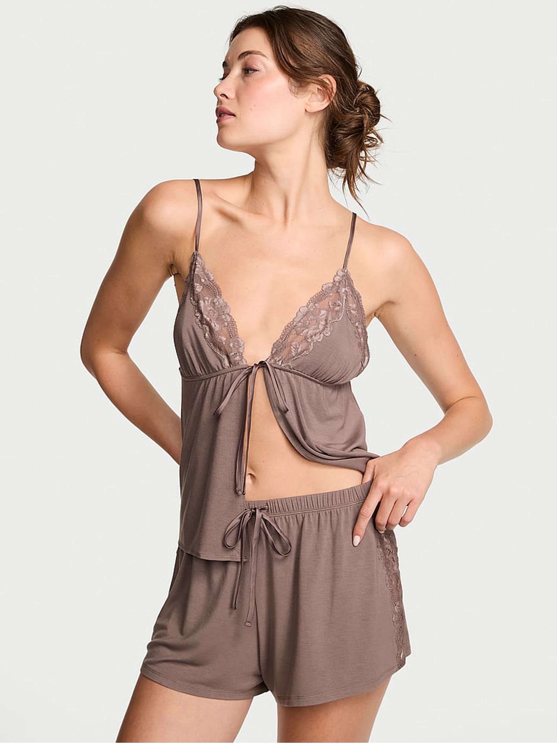 Cloudy Grey Modal Lace Flyaway Cami Set - Image 1 of 3