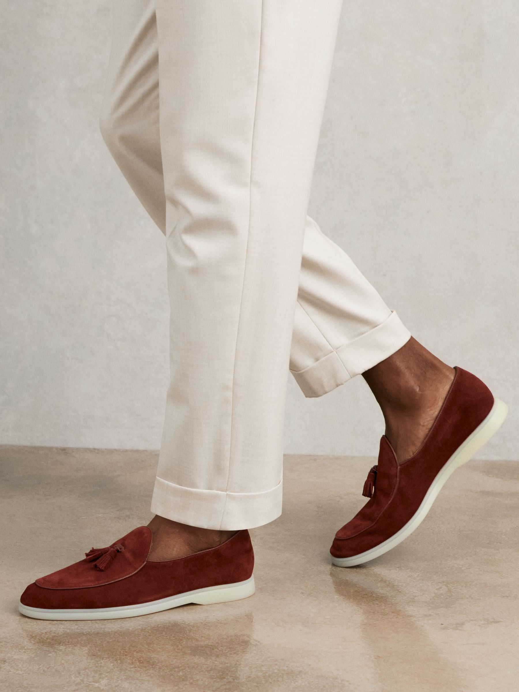 Suede Tassel Loafers in Maroon Red - image 3