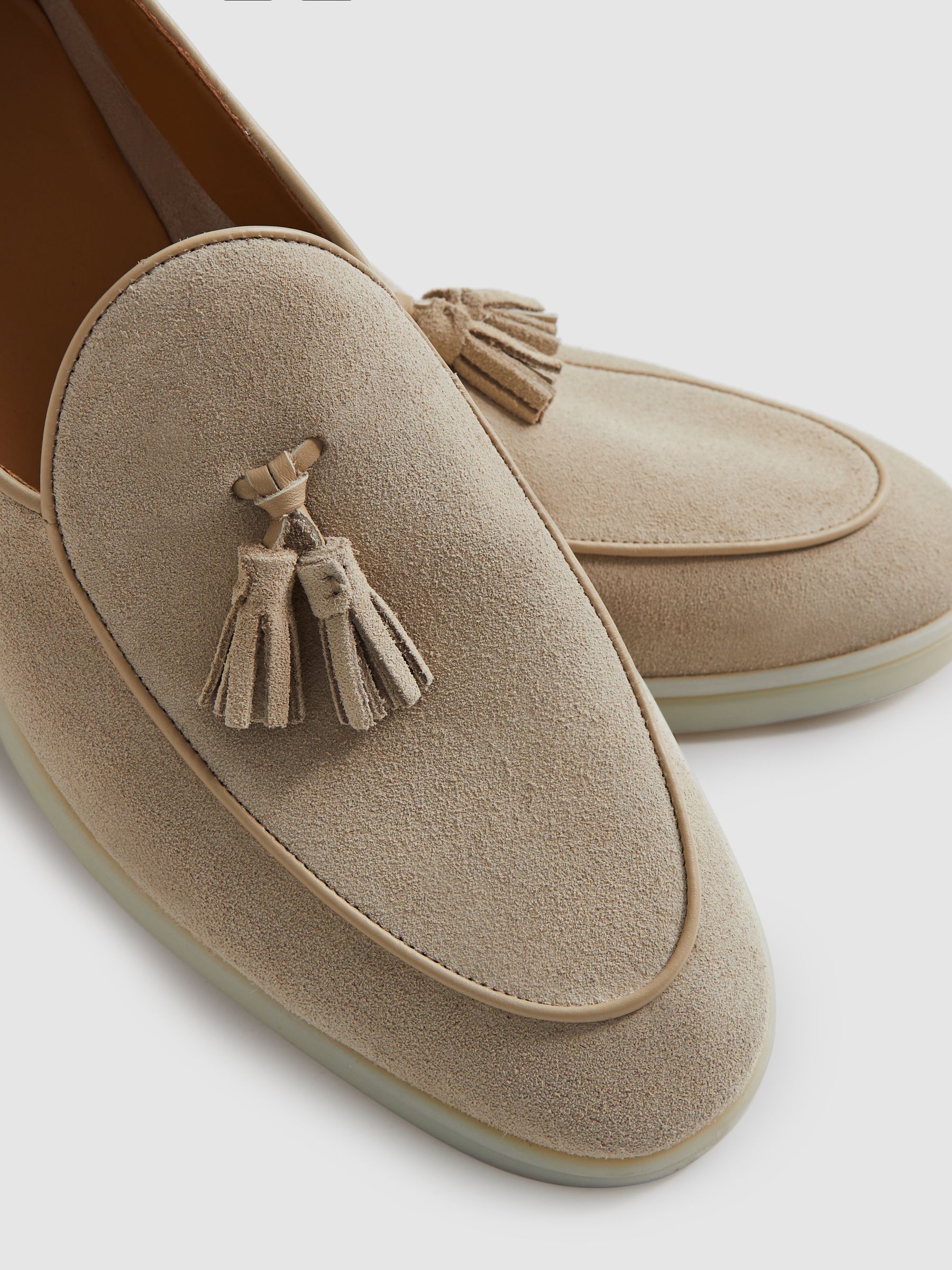 Suede Tassel Loafers in Light Stone - image 2