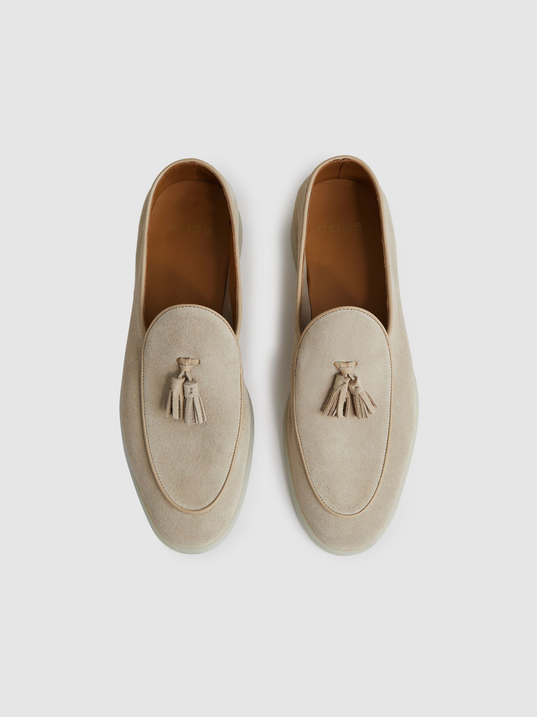 Suede Tassel Loafers in Light Stone - image 3