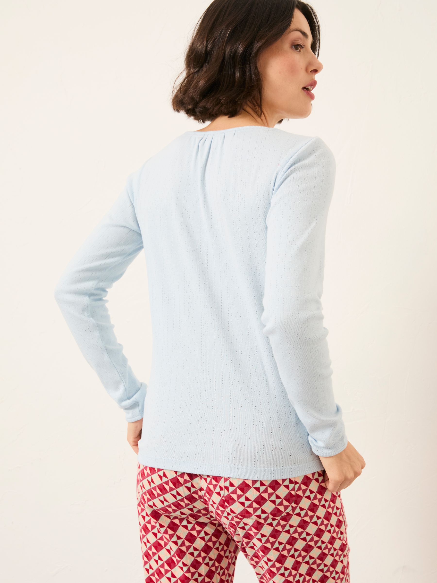 Lila Pale Blue Pointelle Henley Top - Image 2 of 6 Lila Pale Blue Pointelle Henley Top - Image 2 of 6