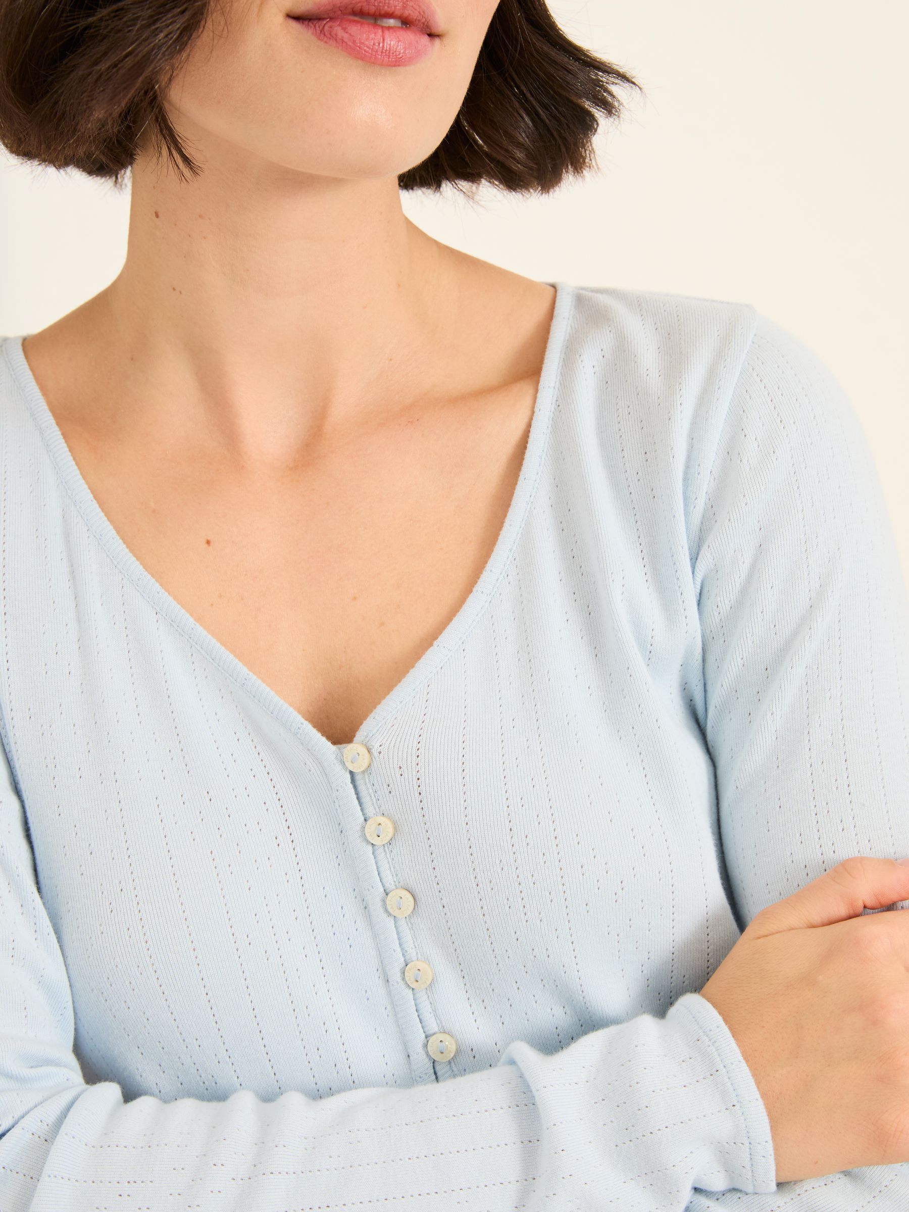Lila Pale Blue Pointelle Henley Top - Image 3 of 6