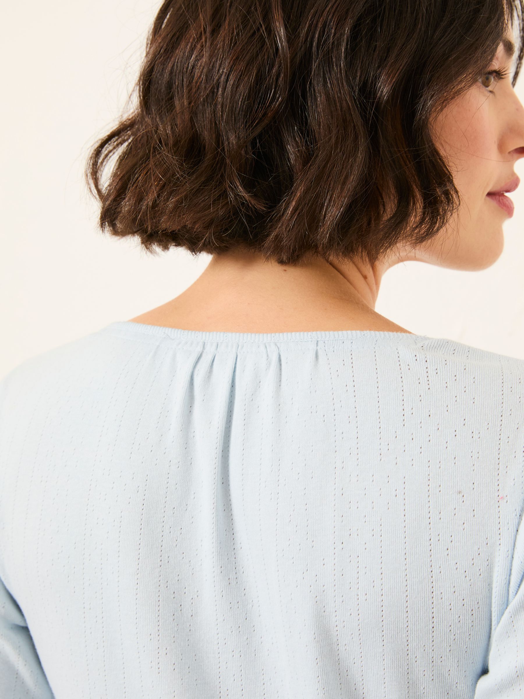 Lila Pale Blue Pointelle Henley Top - Image 4 of 6