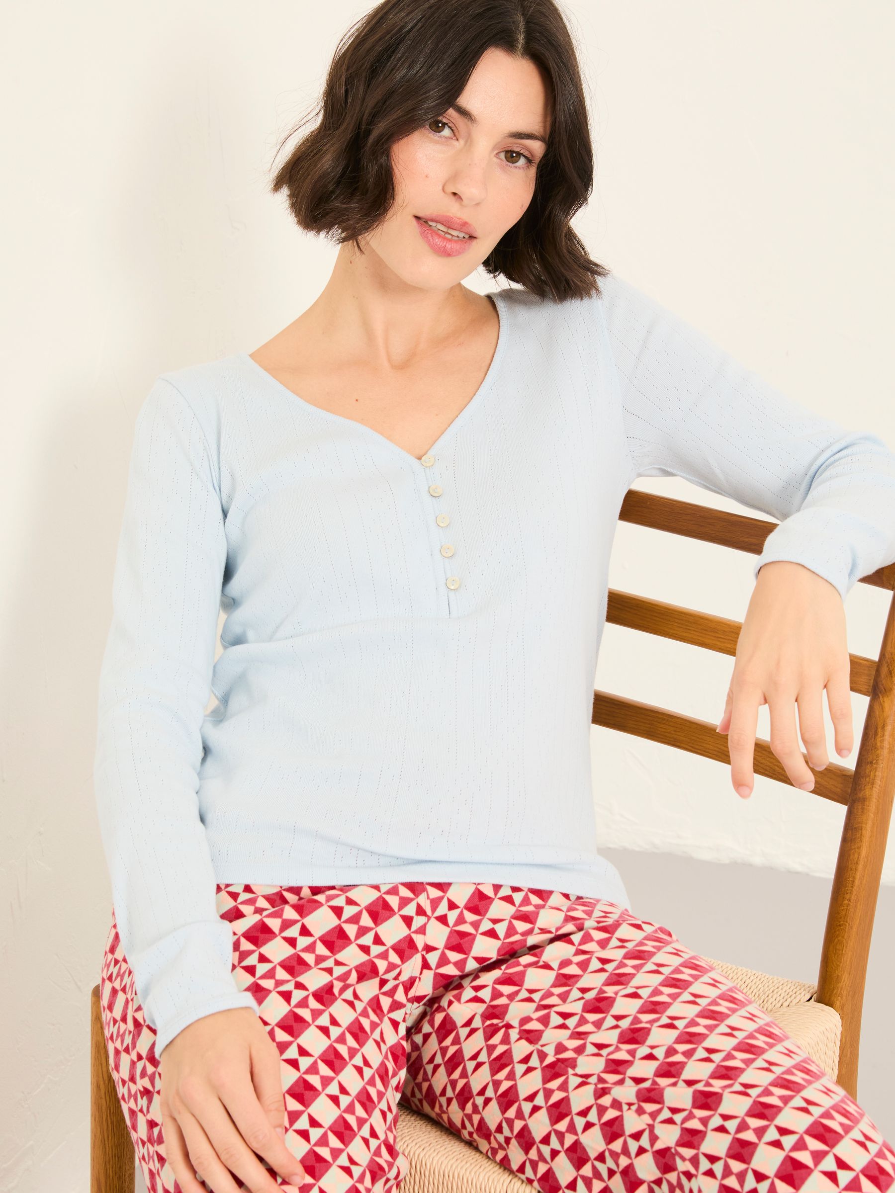 Lila Pale Blue Pointelle Henley Top - Image 5 of 6