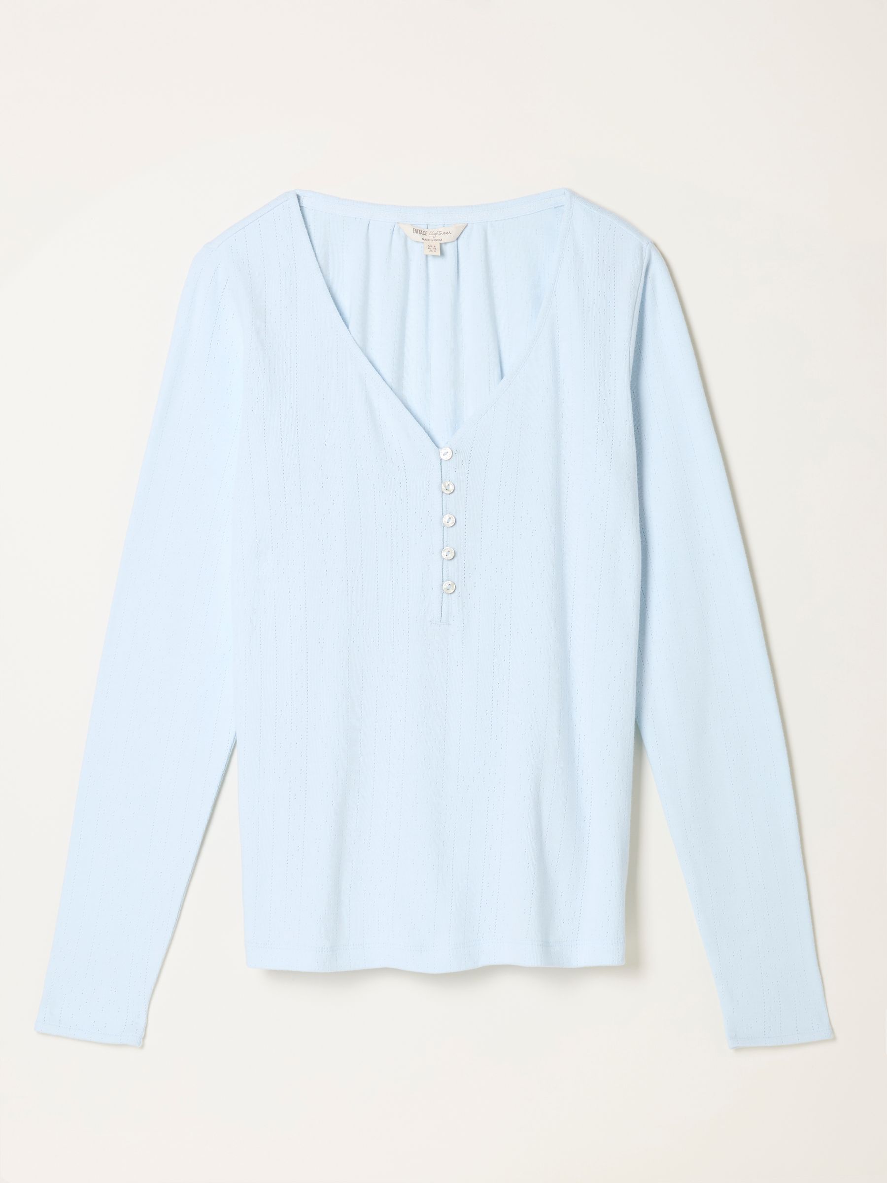 Lila Pale Blue Pointelle Henley Top - Image 6 of 6 Lila Pale Blue Pointelle Henley Top - Image 6 of 6