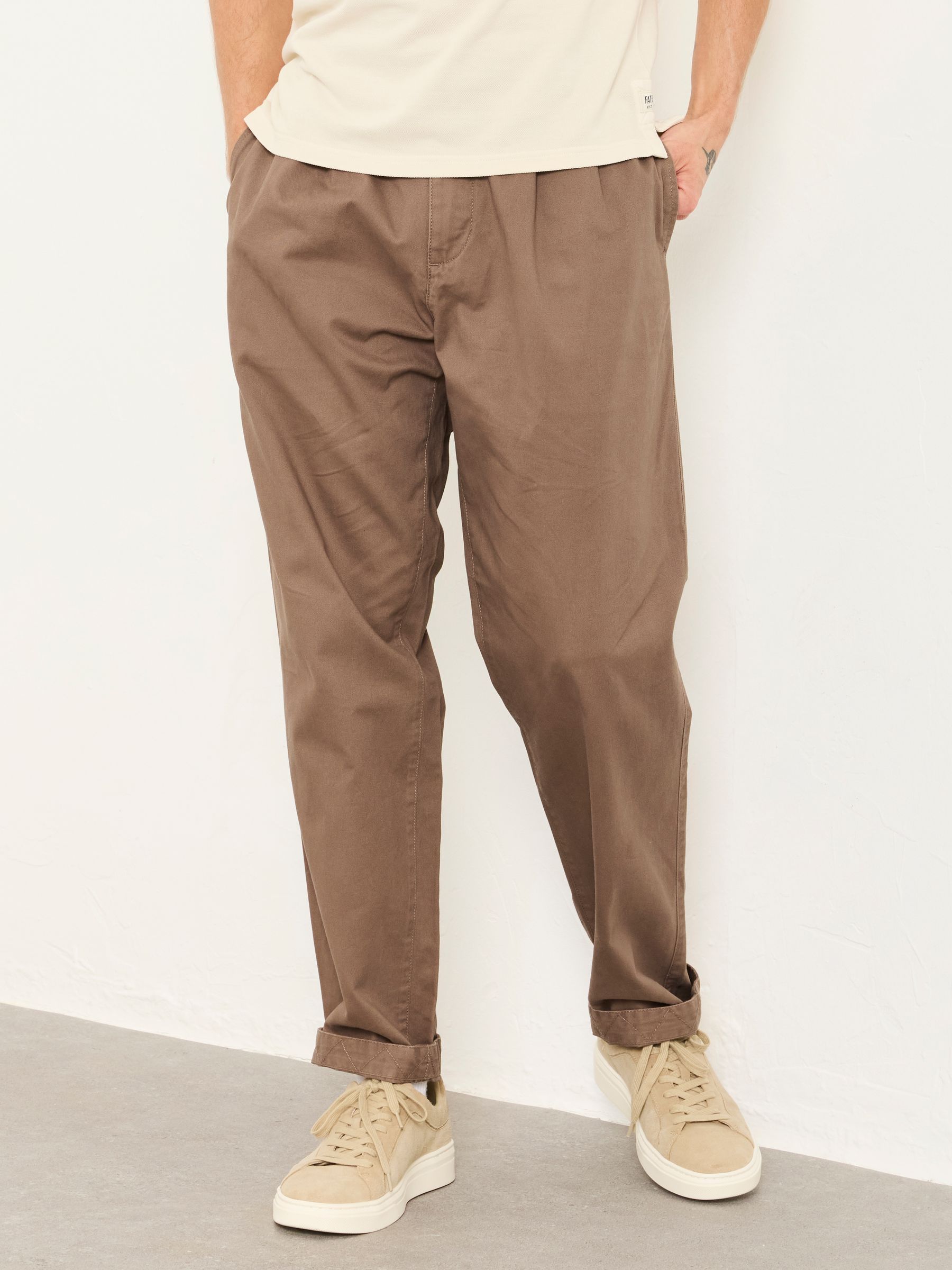 Brown Straight Fit Pleat Front Twill Chinos - Image 1 of 7
