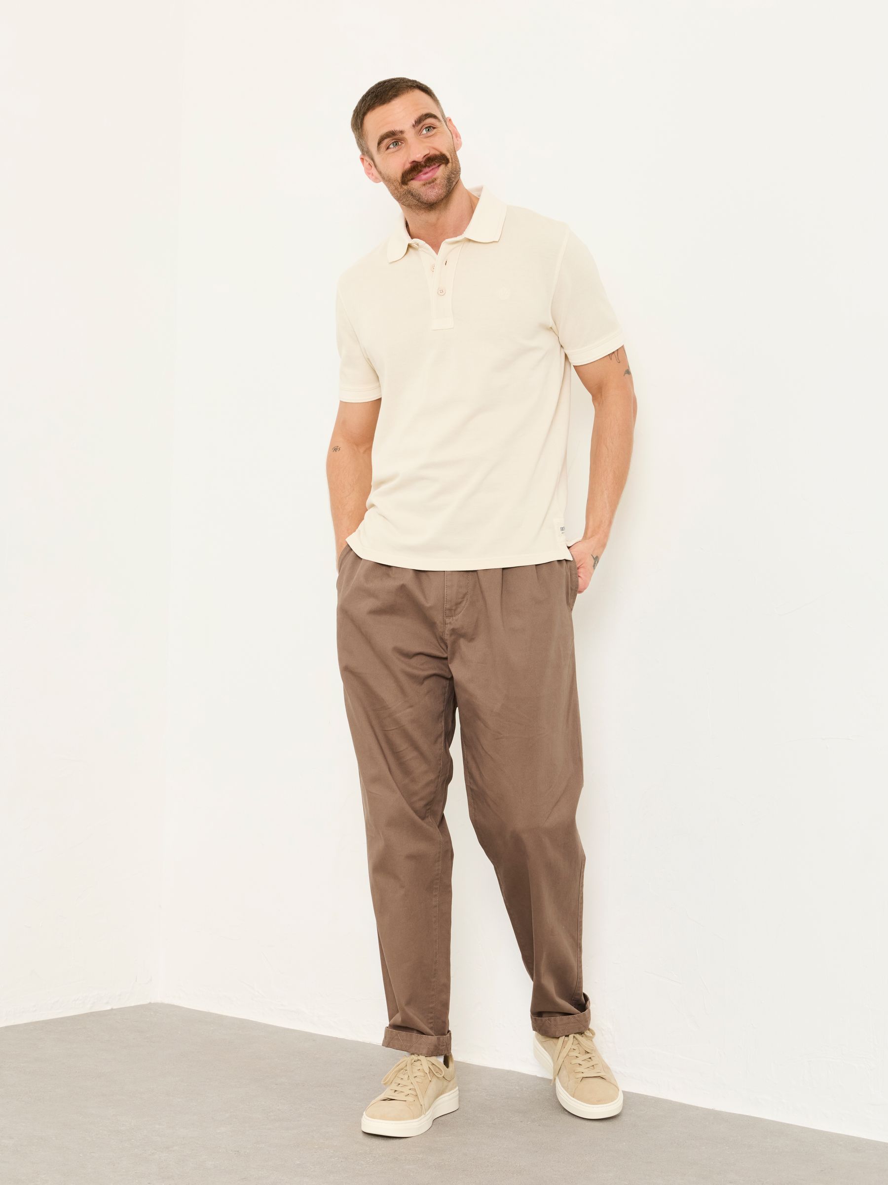 Brown Straight Fit Pleat Front Twill Chinos - Image 3 of 7