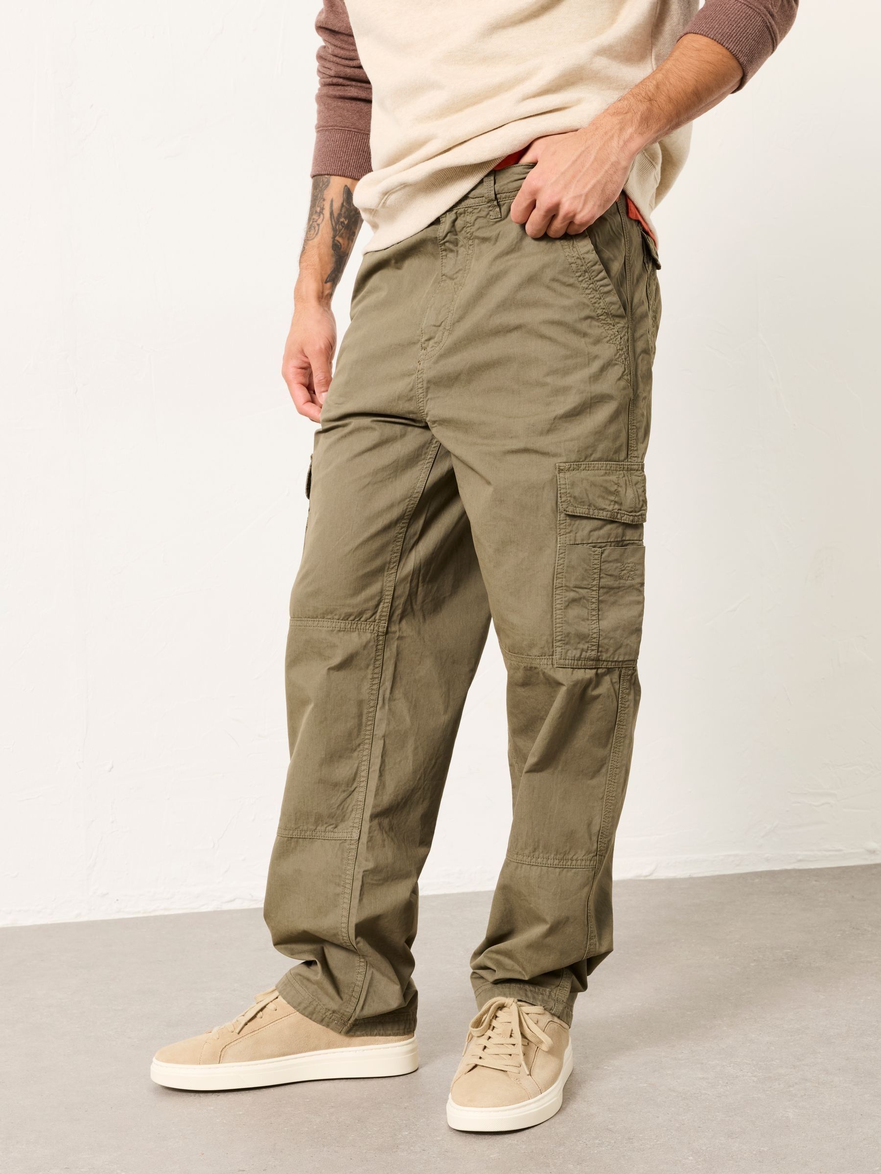 Bude Khaki Green Straight Fit Cargo Trousers | FatFace USA
