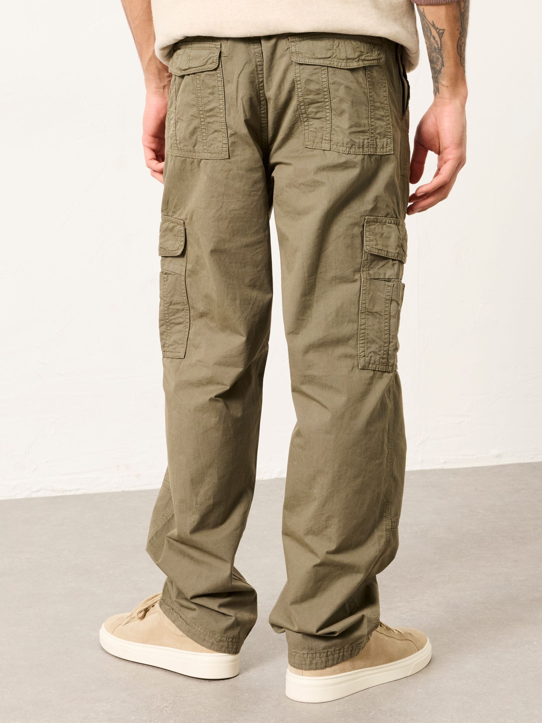 Bude Khaki Green Straight Fit Cargo Trousers | FatFace