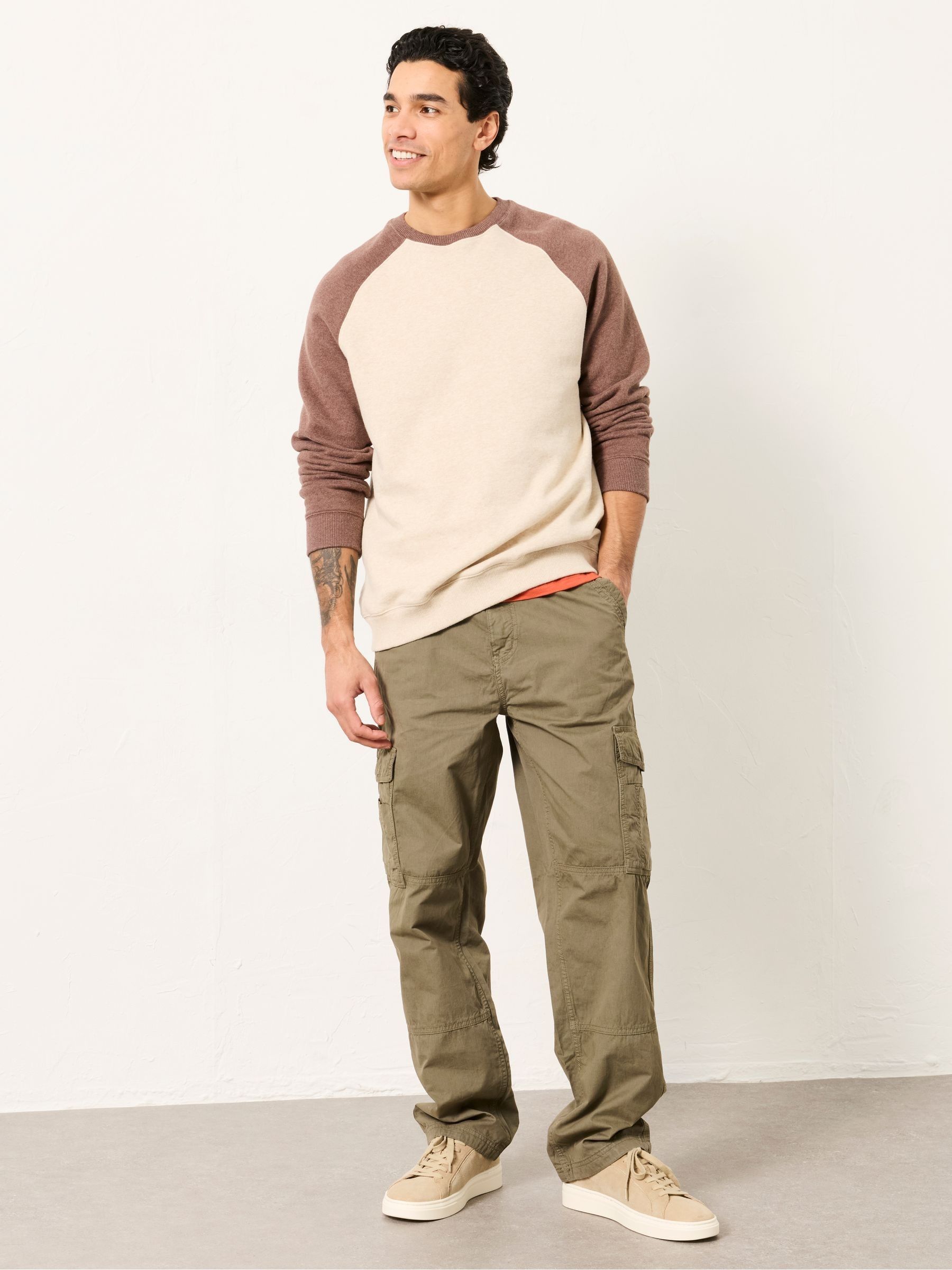 Bude Khaki Green Straight Fit Cargo Trousers | FatFace