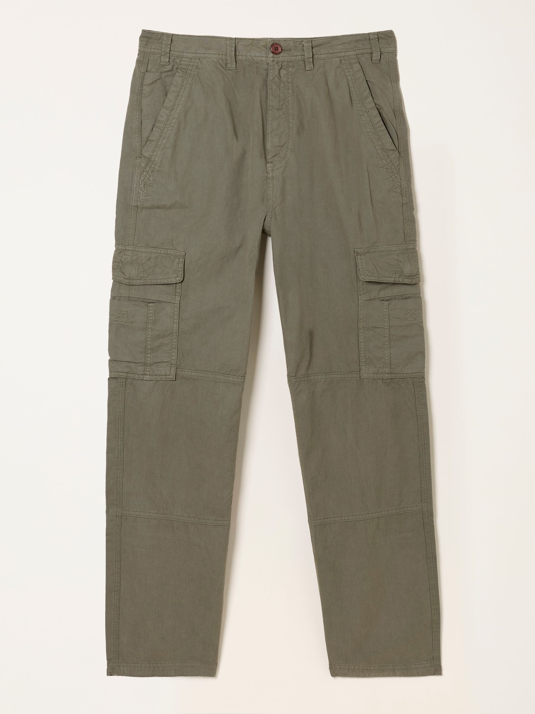Bude Khaki Green Straight Fit Cargo Trousers | FatFace
