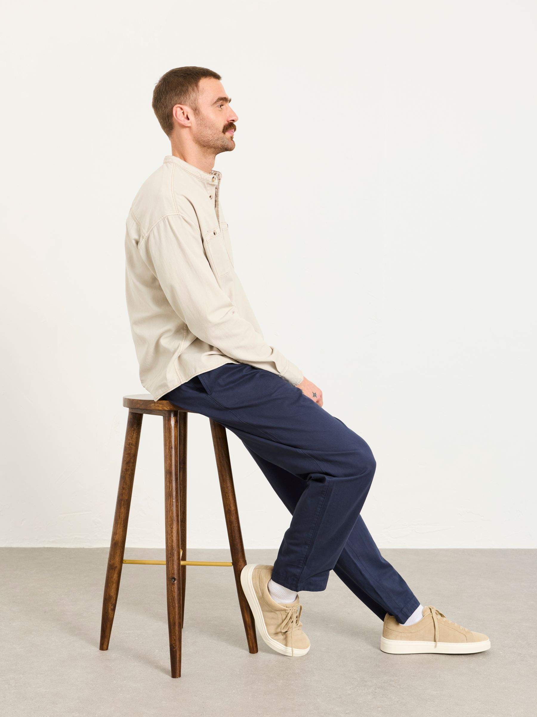 Navy Straight Fit Pleat Front Twill Chinos - Image 3 of 7