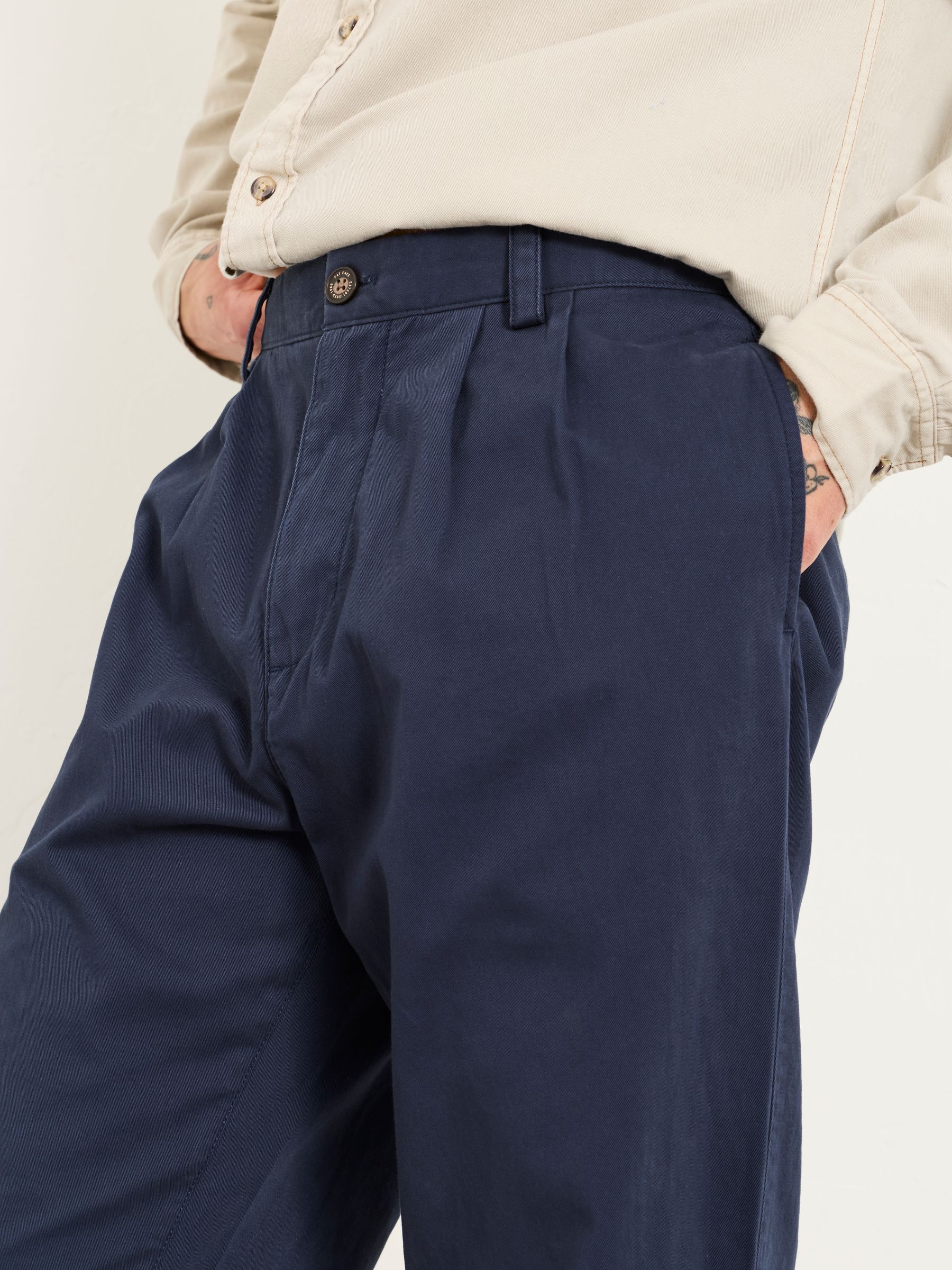 Navy Straight Fit Pleat Front Twill Chinos - Image 4 of 7