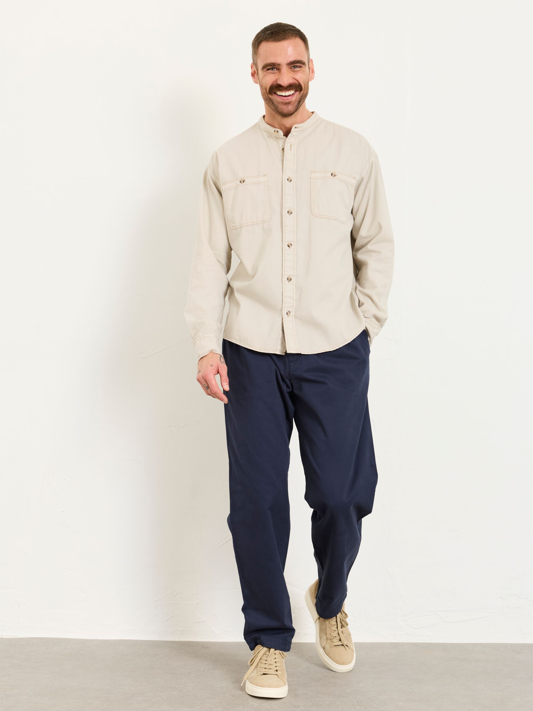 Navy Straight Fit Pleat Front Twill Chinos - Image 6 of 7
