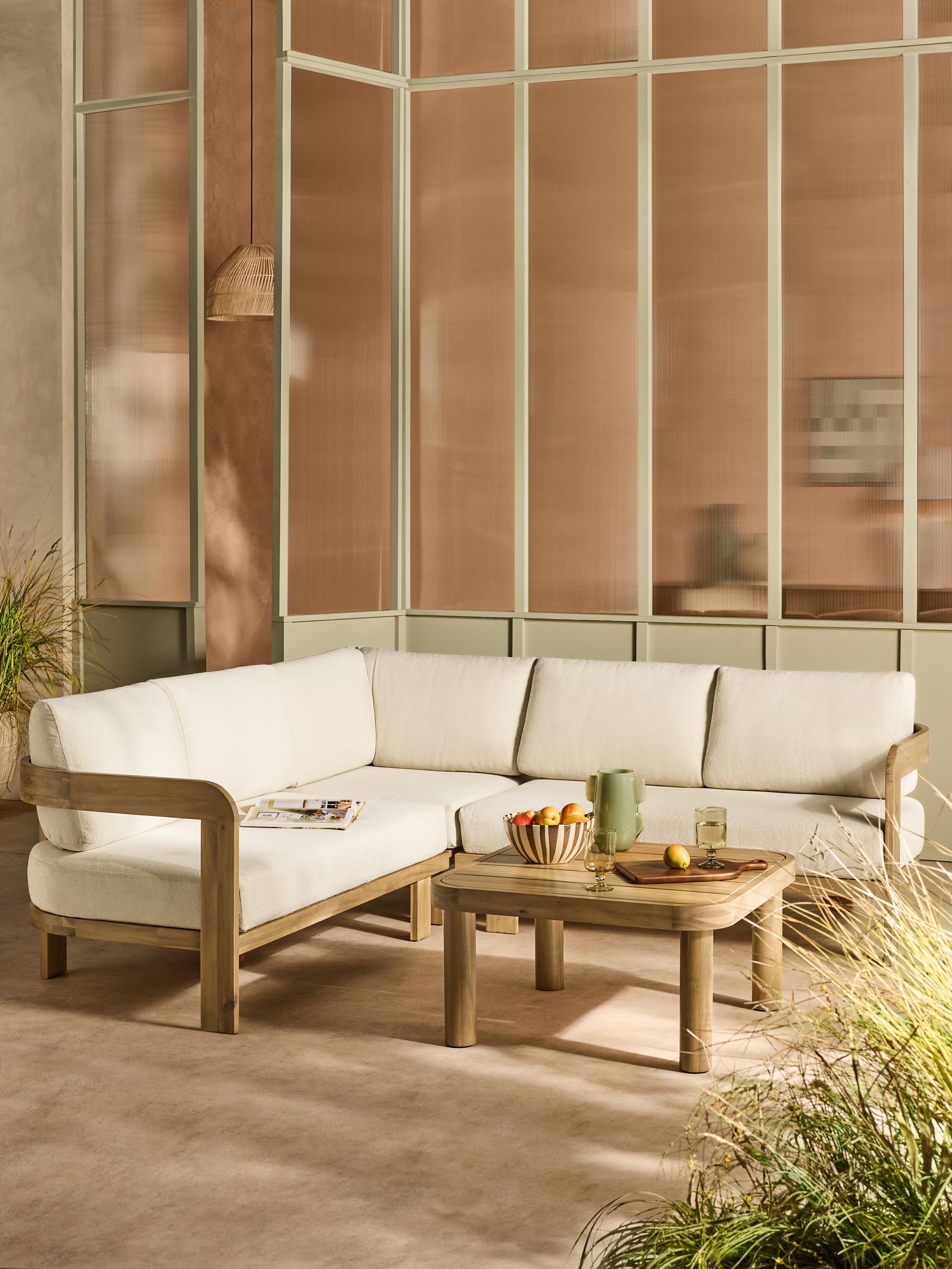 Eliana Garden Corner Lounge Set in Off White Boucle - Image 1 of 5