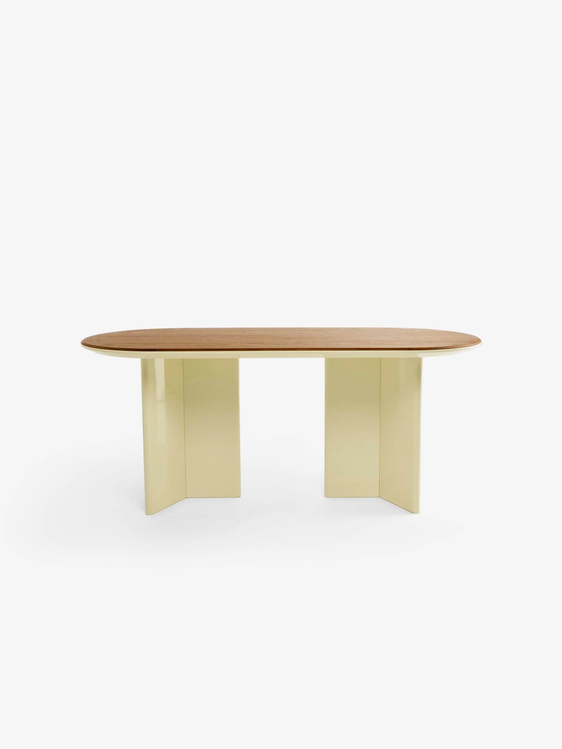 Plinth Oval Fixed 6 Seater Dining Table in Yellow Gloss and Oak - Image 6 of 7