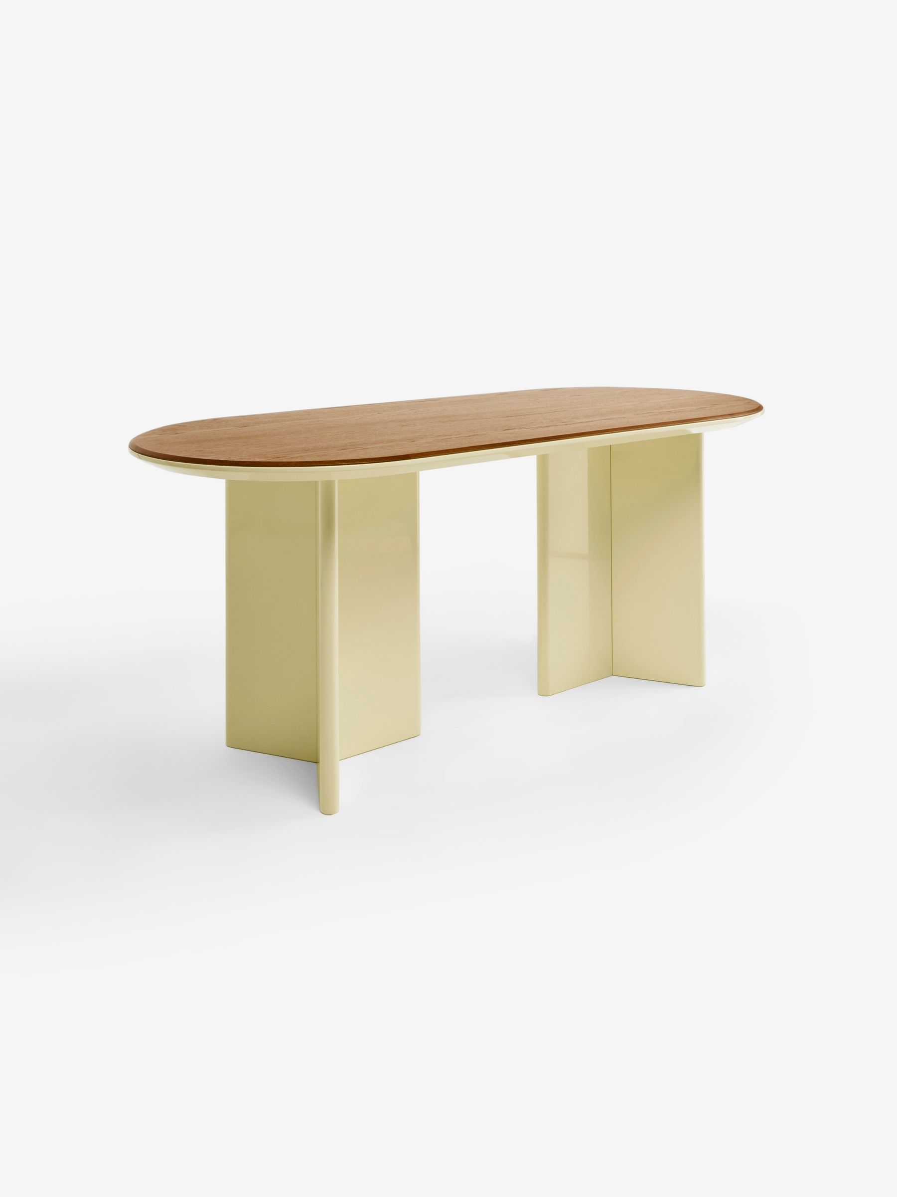 Plinth Oval Fixed 6 Seater Dining Table in Yellow Gloss and Oak - Image 7 of 7