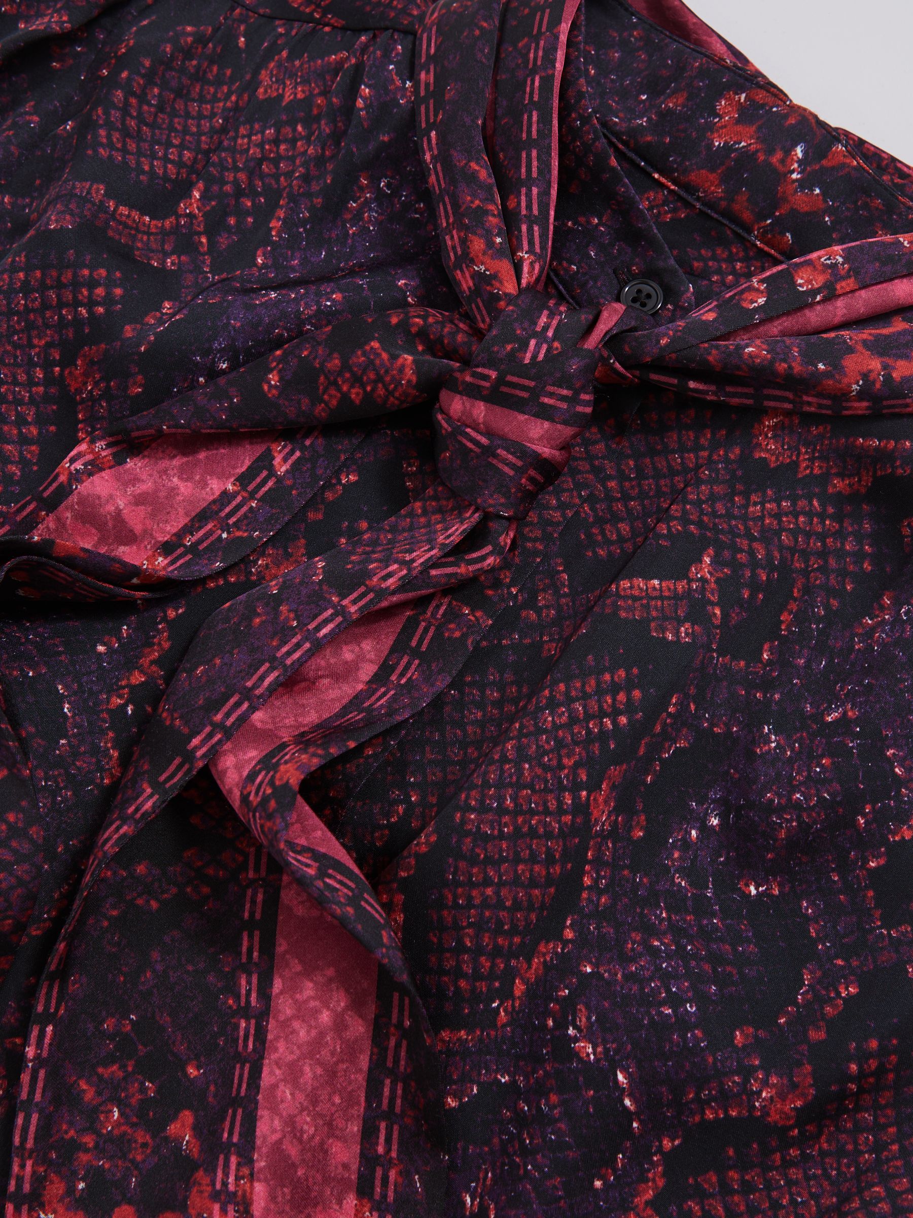 Snake-Print Tie-Neck Blouse in Burgundy - image 3