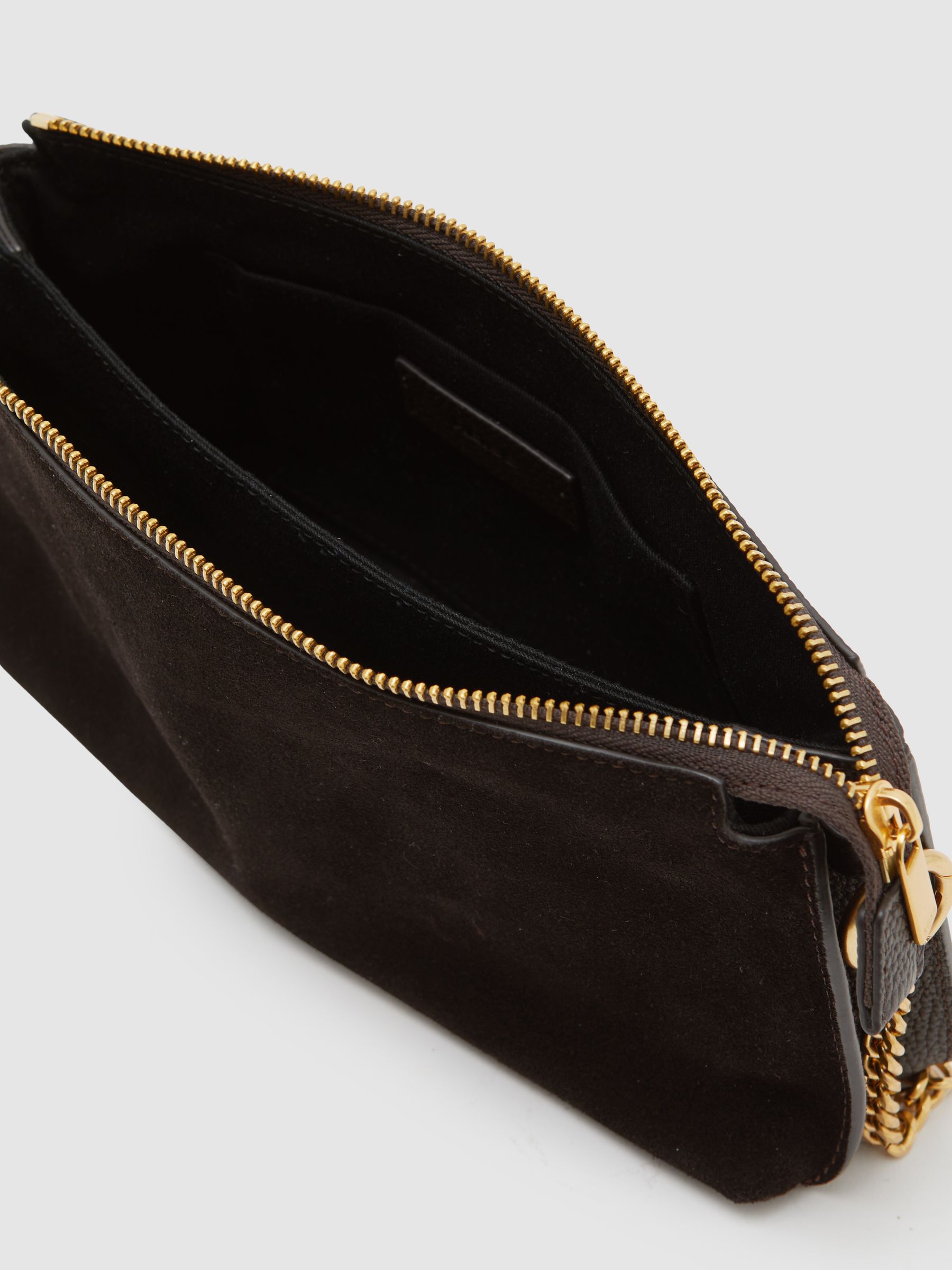 Kožená dvojitá crossbody kabelka v hnědé barvě - Obrázek 3 z 6