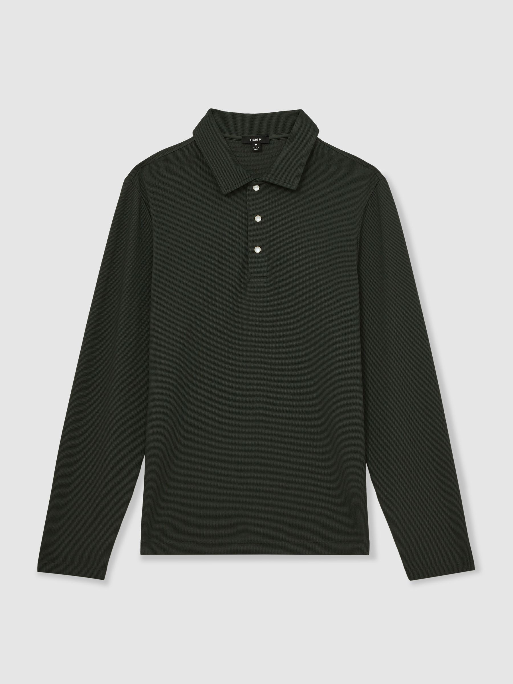 Textured Press-Stud Polo Shirt in Green - Image 2 of 6 Textured Press-Stud Polo Shirt in Green - Image 2 of 6