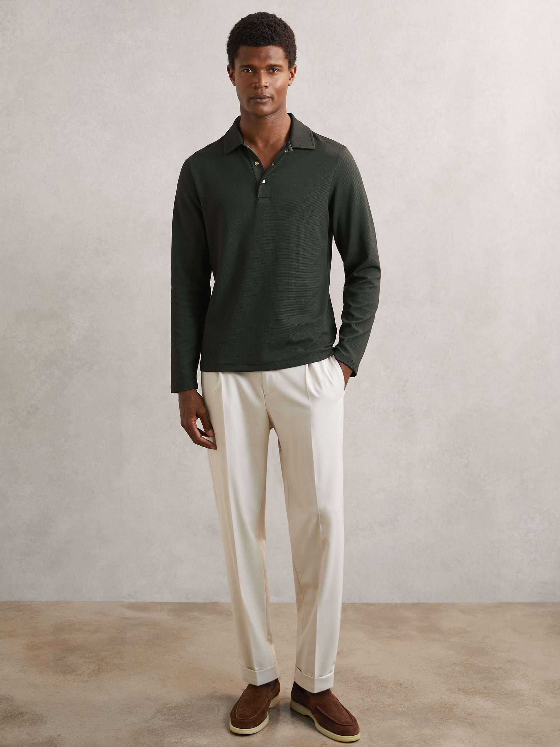 Textured Press-Stud Polo Shirt in Green - Image 3 of 6