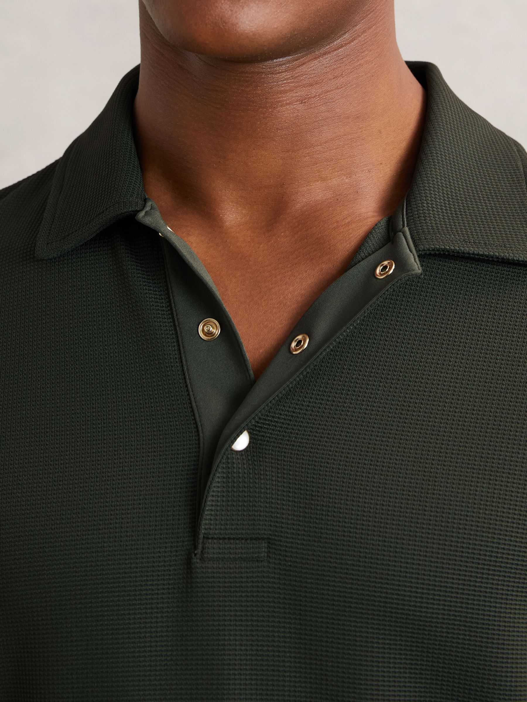 Textured Press-Stud Polo Shirt in Green - Image 4 of 6