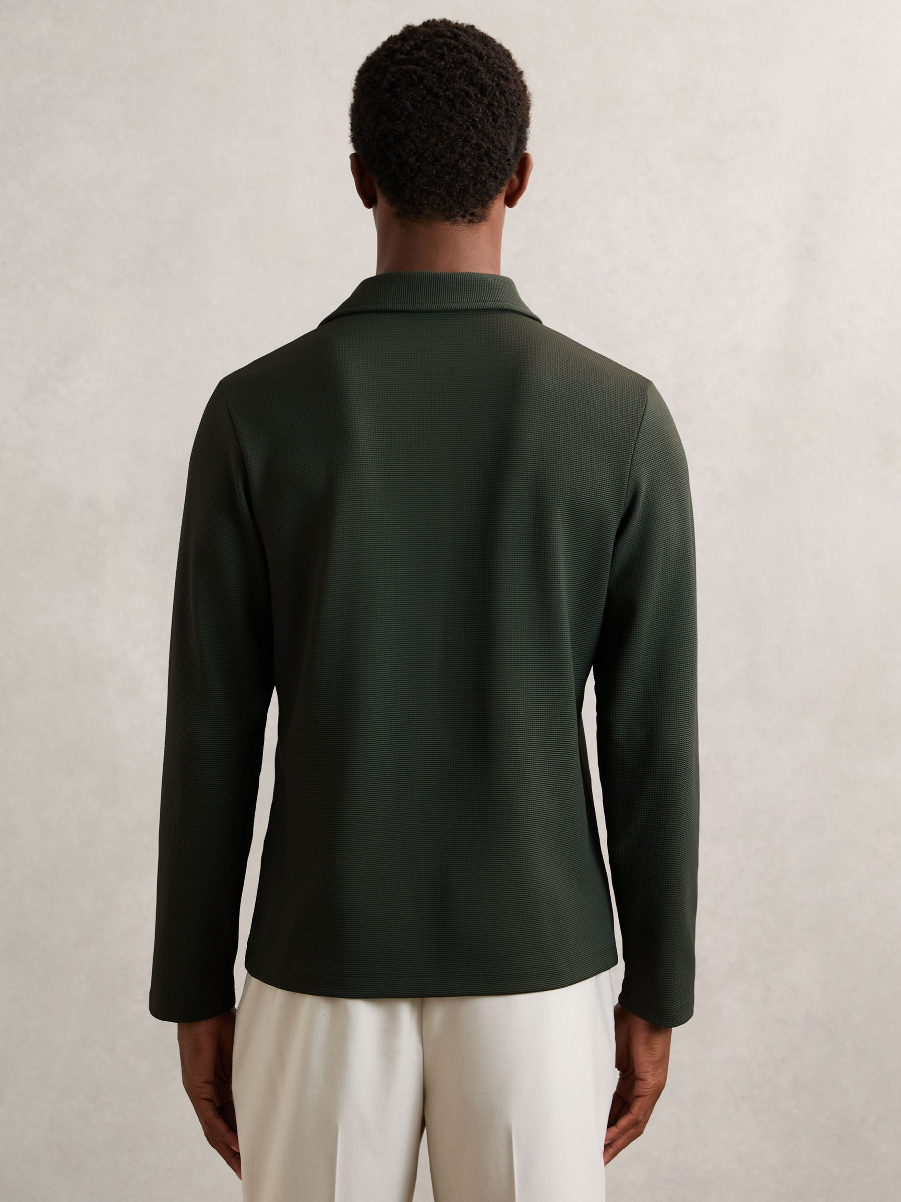 Textured Press-Stud Polo Shirt in Green - Image 5 of 6