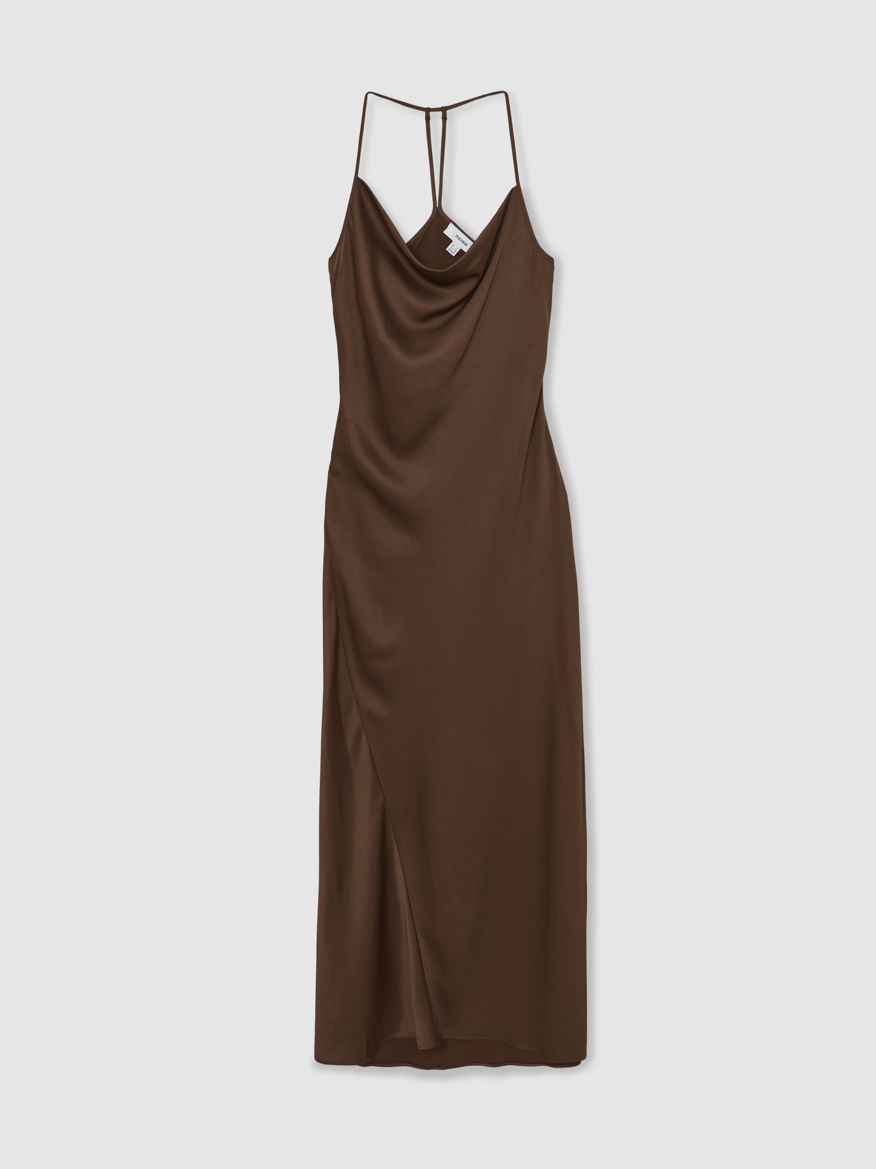 Satin Cowl-Neck Slip Dress in Chocolate Brown - Image 2 of 6