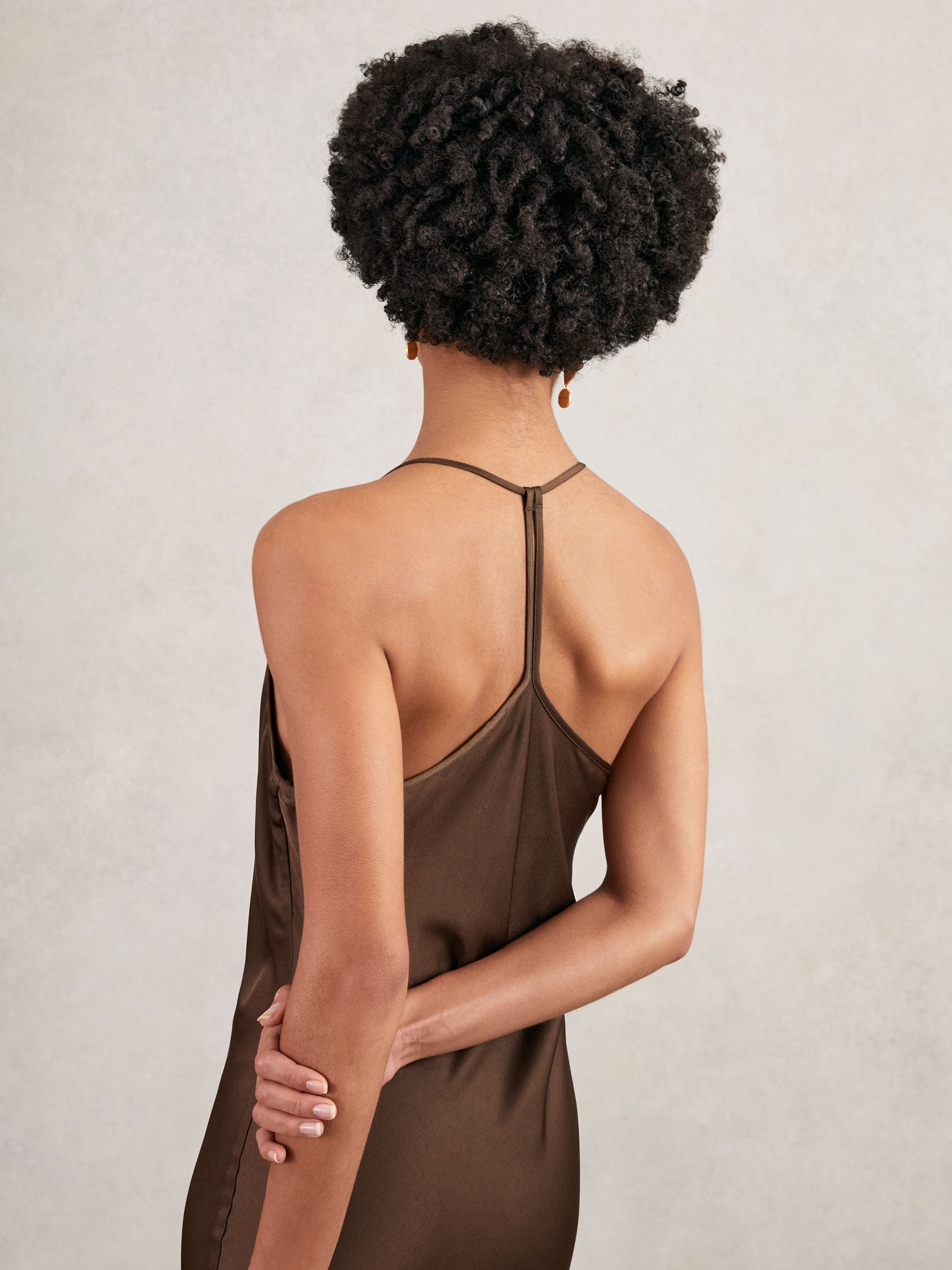Satin Cowl-Neck Slip Dress in Chocolate Brown - Image 5 of 6